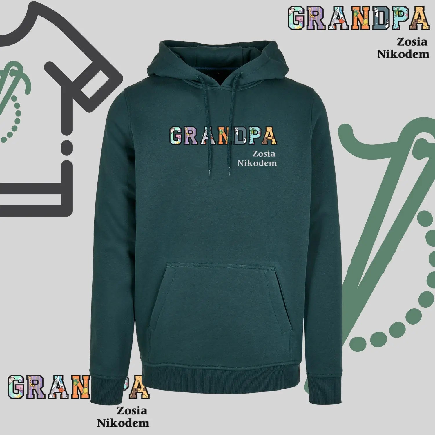 Bluza z kapturem "GRANDPA" Patchwork + IMIONA WNUCZĄT idealny prezent na dzień Dziadka Haft z radości