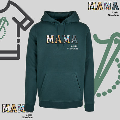 Bluza z kapturem "MAMA" Patchwork+Imiona dzieci idealny prezent na dzień Babci