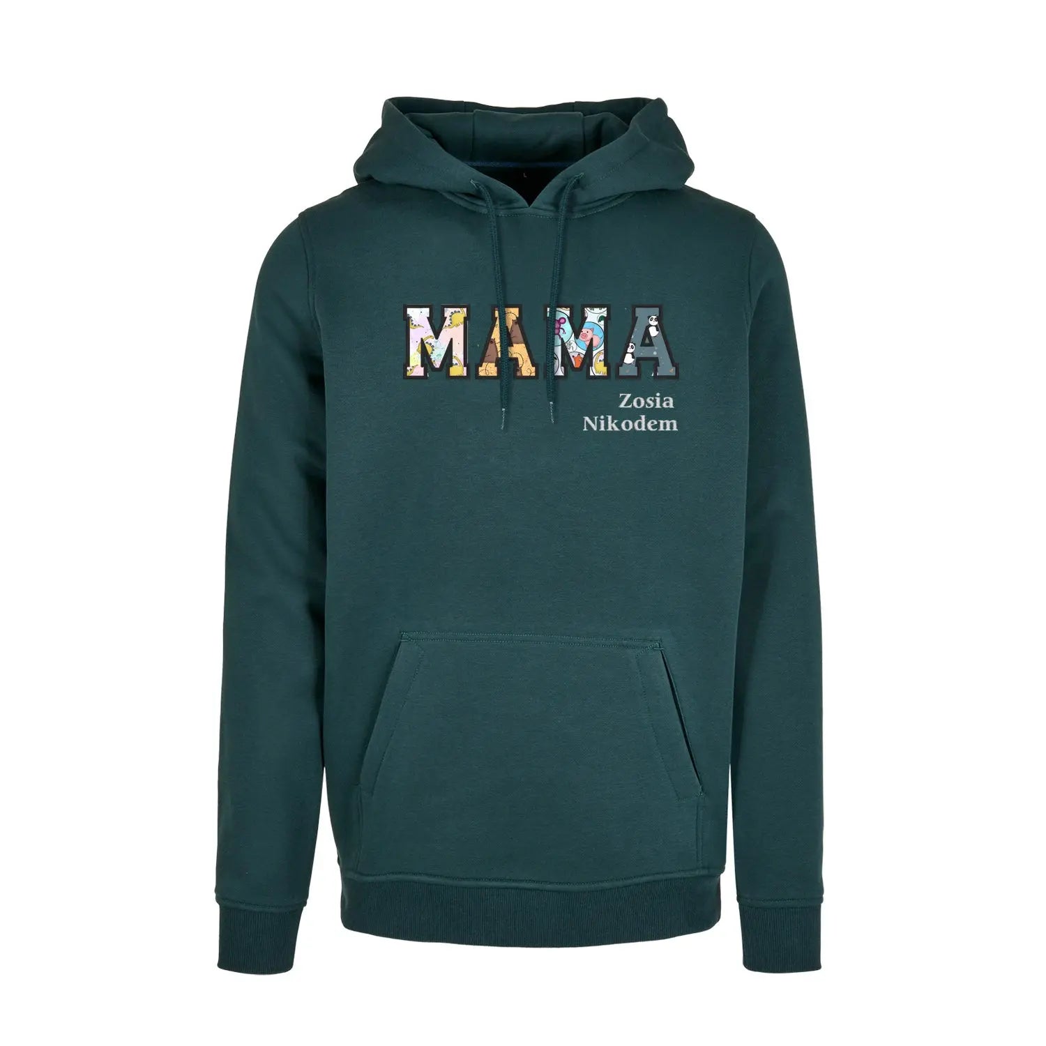 Bluza z kapturem "MAMA" Patchwork+Imiona dzieci idealny prezent na dzień Mamy Haft z radości