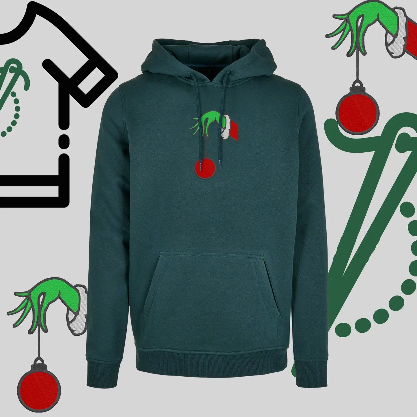 Bluza z kapturem "Grinch Bombka" – haft komputerowy, styl z przesłaniem Haft z radości