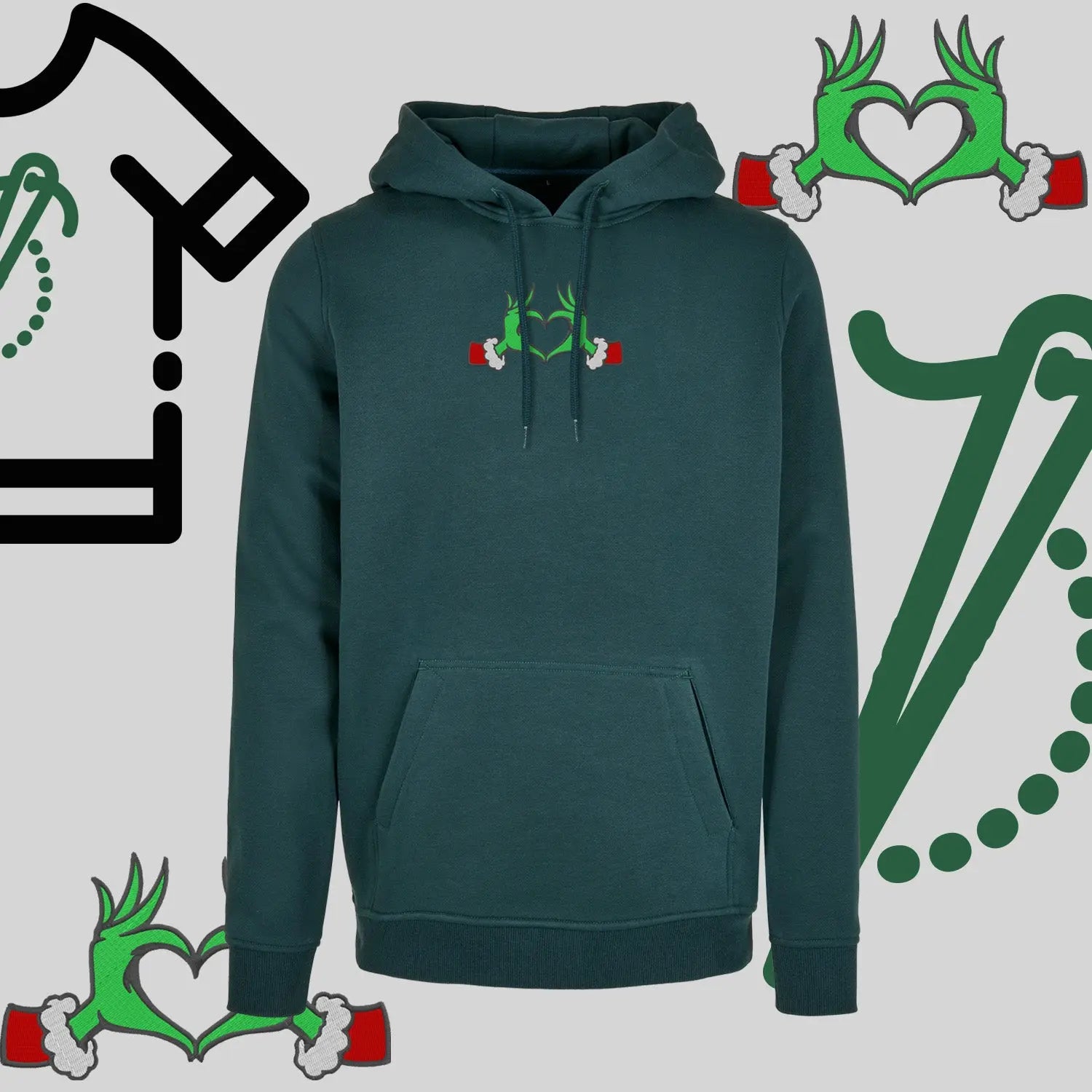 Bluza z kapturem "Grinch Serce" – haft komputerowy, styl z przesłaniem Haft z radości