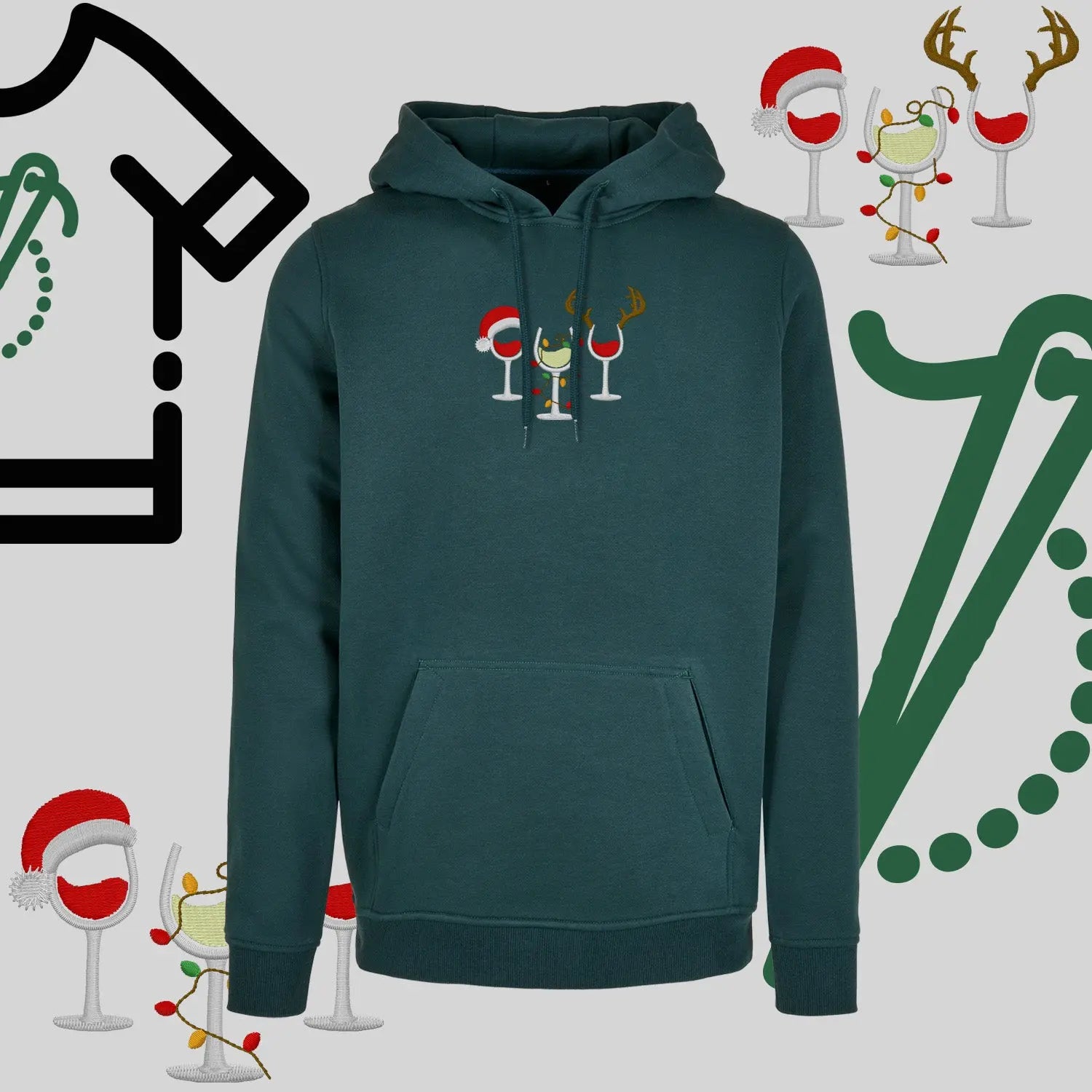 Bluza z kapturem "Kieliszki Świąteczne" – haft komputerowy, styl z przesłaniem Haft z radości