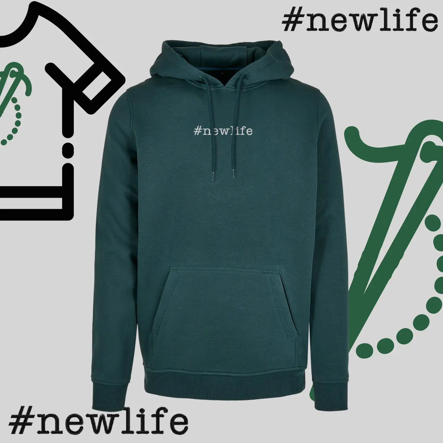 Bluza z kapturem "#newlife" – haft komputerowy, inspiracja na nowy początek Haft z radości