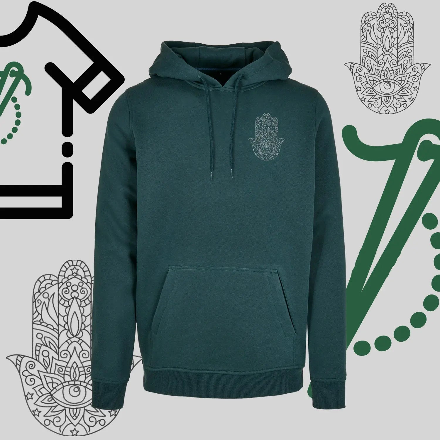 Bluza z kapturem "Hamsa" – haft komputerowy, symbol ochrony i stylu Haft z radości