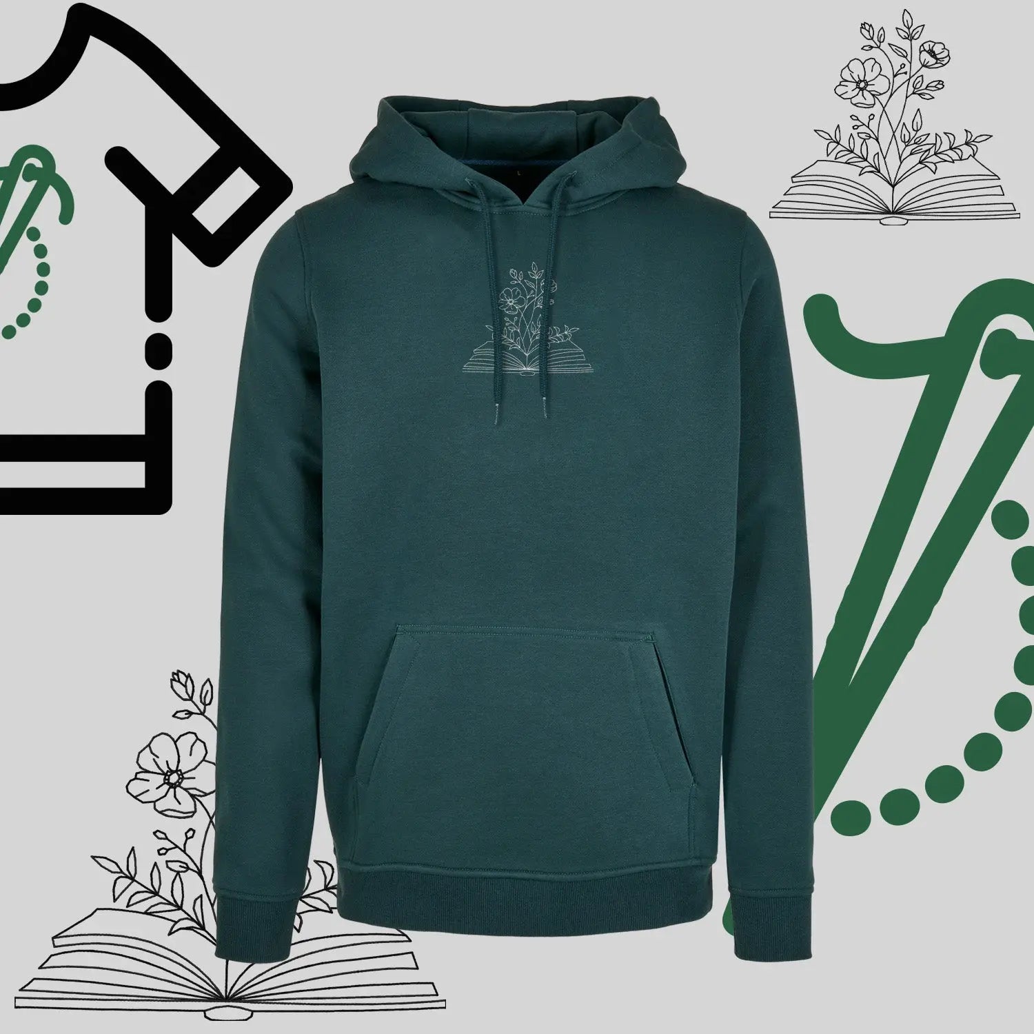 Bluza z kapturem "Książka z kwiatami" – haft komputerowy, styl dla miłośników literatury i natury Haft z radości
