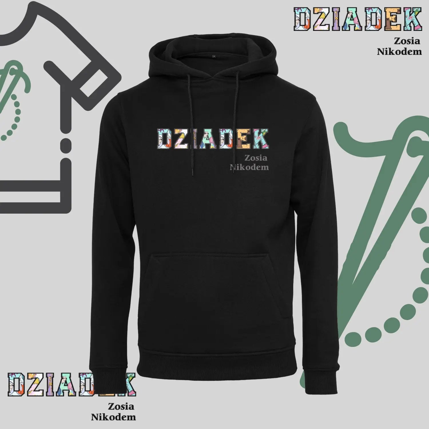 Bluza z kapturem "DZIADEK" PATCHWORK+IMIONA DZIECI idealny prezent na dzień Dziadka Haft z radości