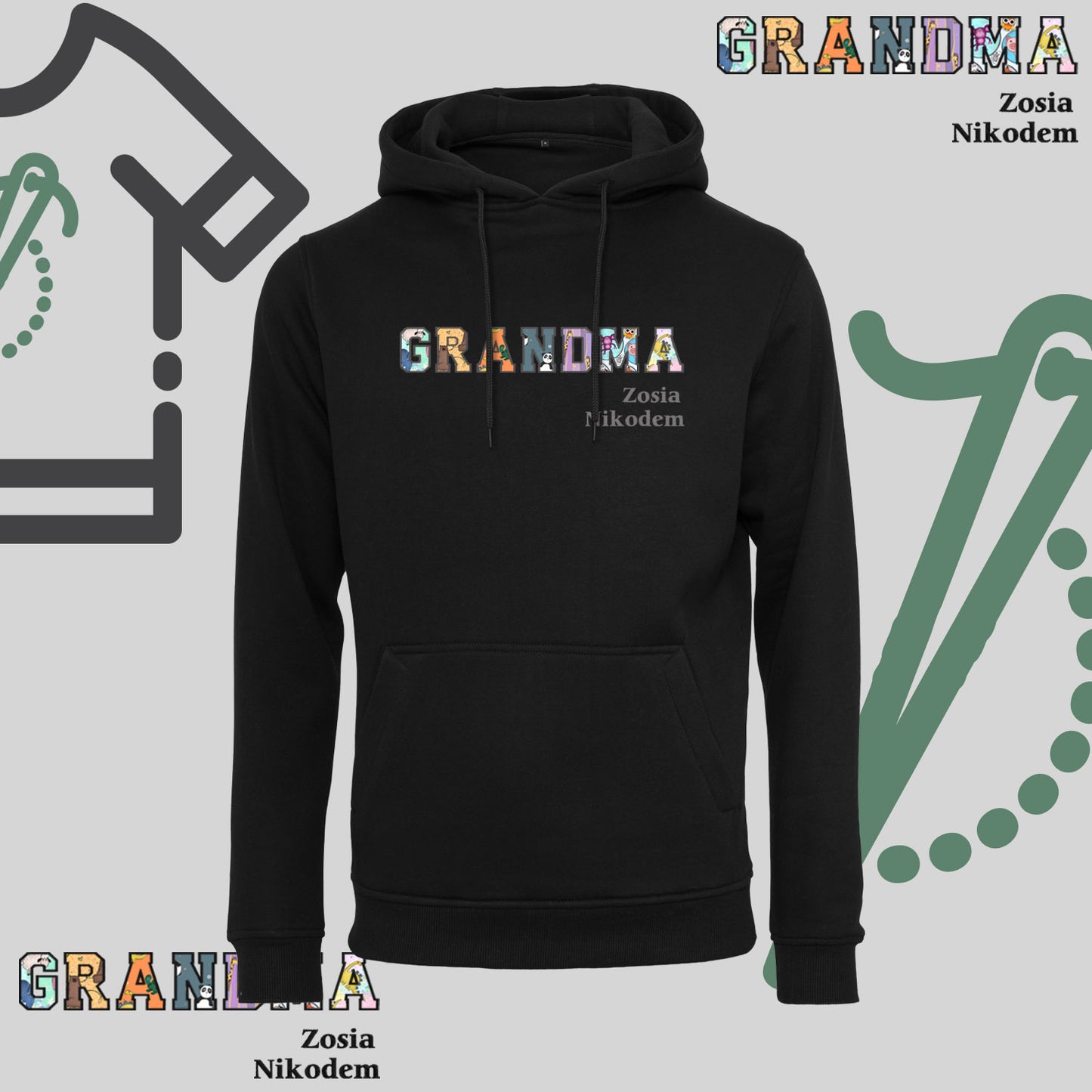Bluza z kapturem "GRANDMA" PATCHWORK +Imiona wnucząt idealny prezent na dzień Babci