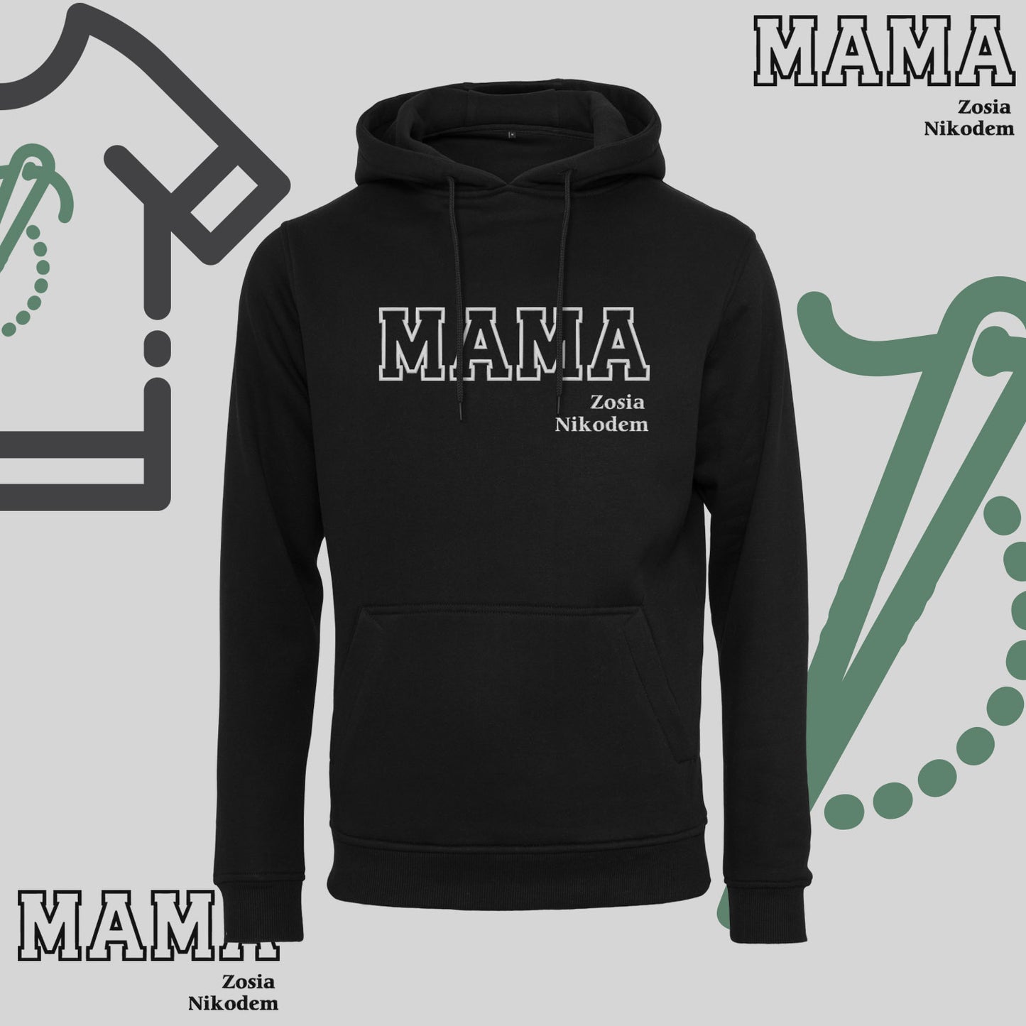 Bluza z kapturem "MAMA" KONTUR+imiona dzieci idealny prezent na dzień Babci