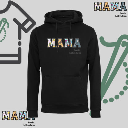 Bluza z kapturem "MAMA" Patchwork+Imiona dzieci idealny prezent na dzień Babci