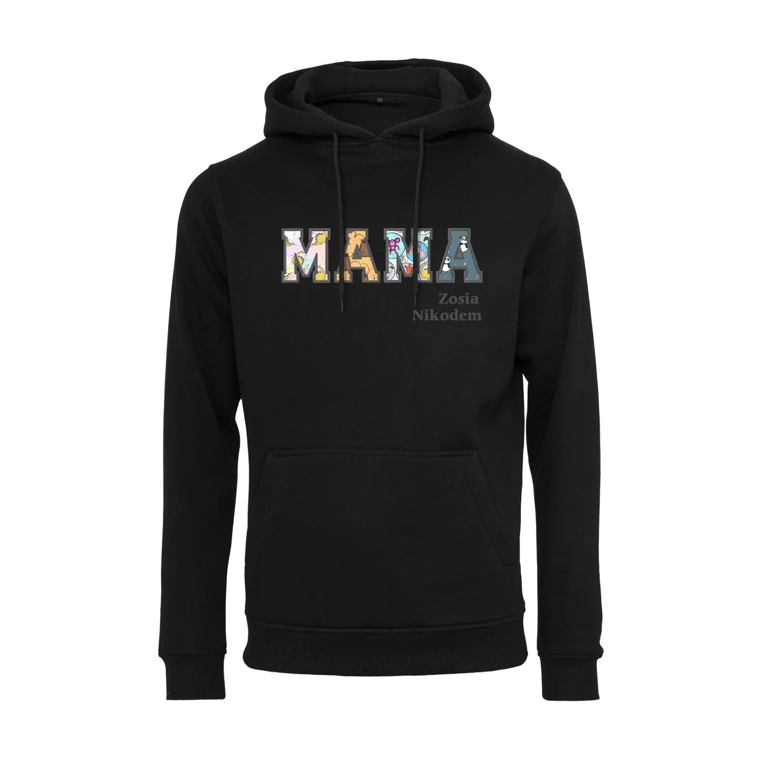 Bluza z kapturem "MAMA" Patchwork+Imiona dzieci idealny prezent na dzień Mamy Haft z radości