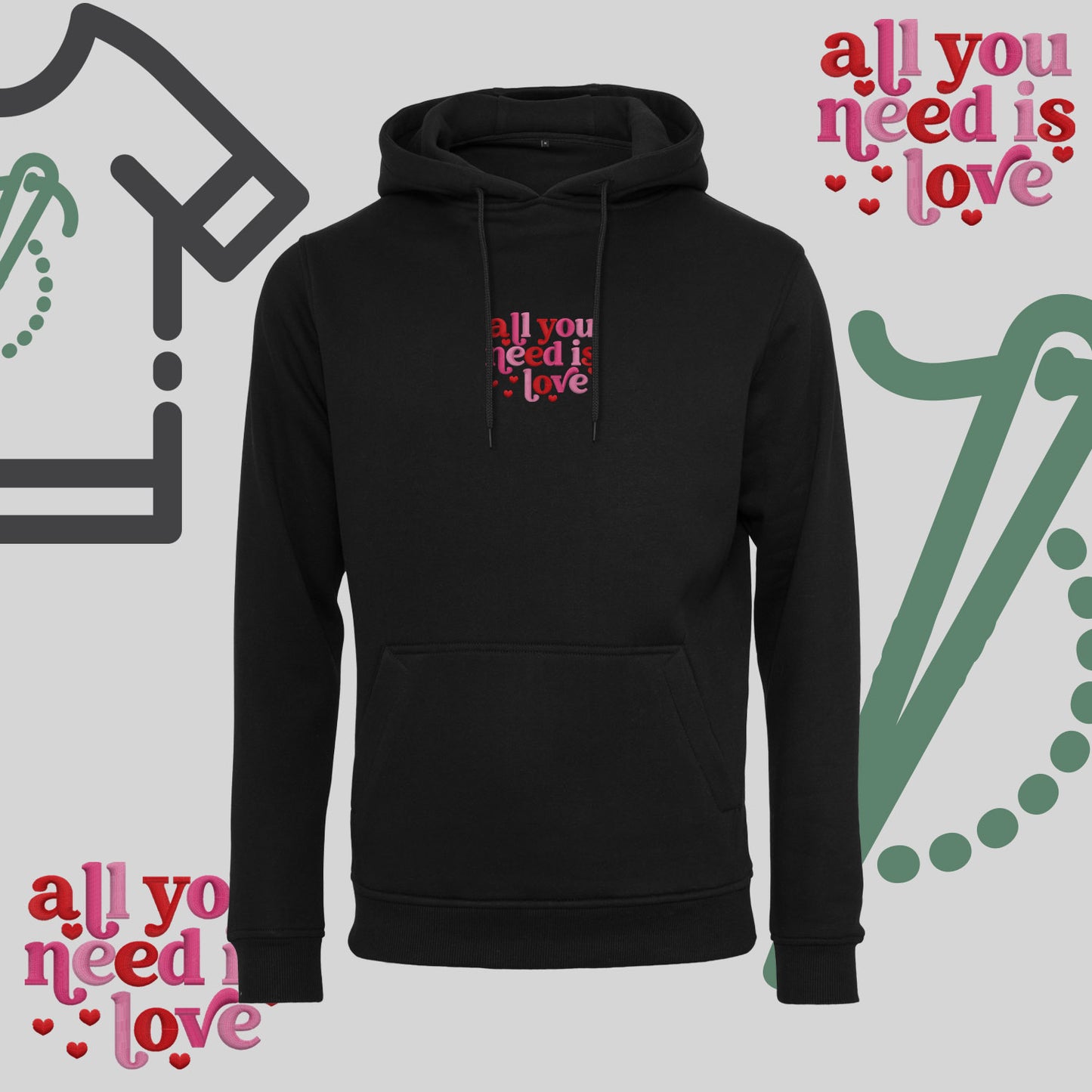 Bluza z kapturem z haftem "All You need is Love"