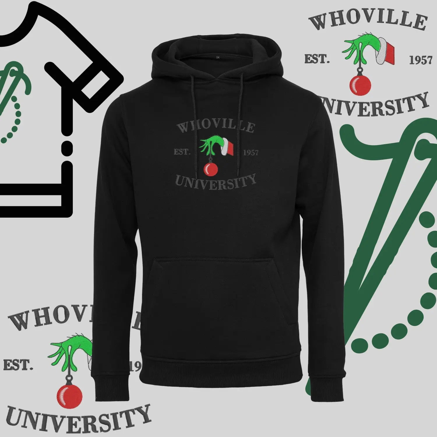 Bluza z kapturem "Grinch" – haft komputerowy, styl z przesłaniem Haft z radości