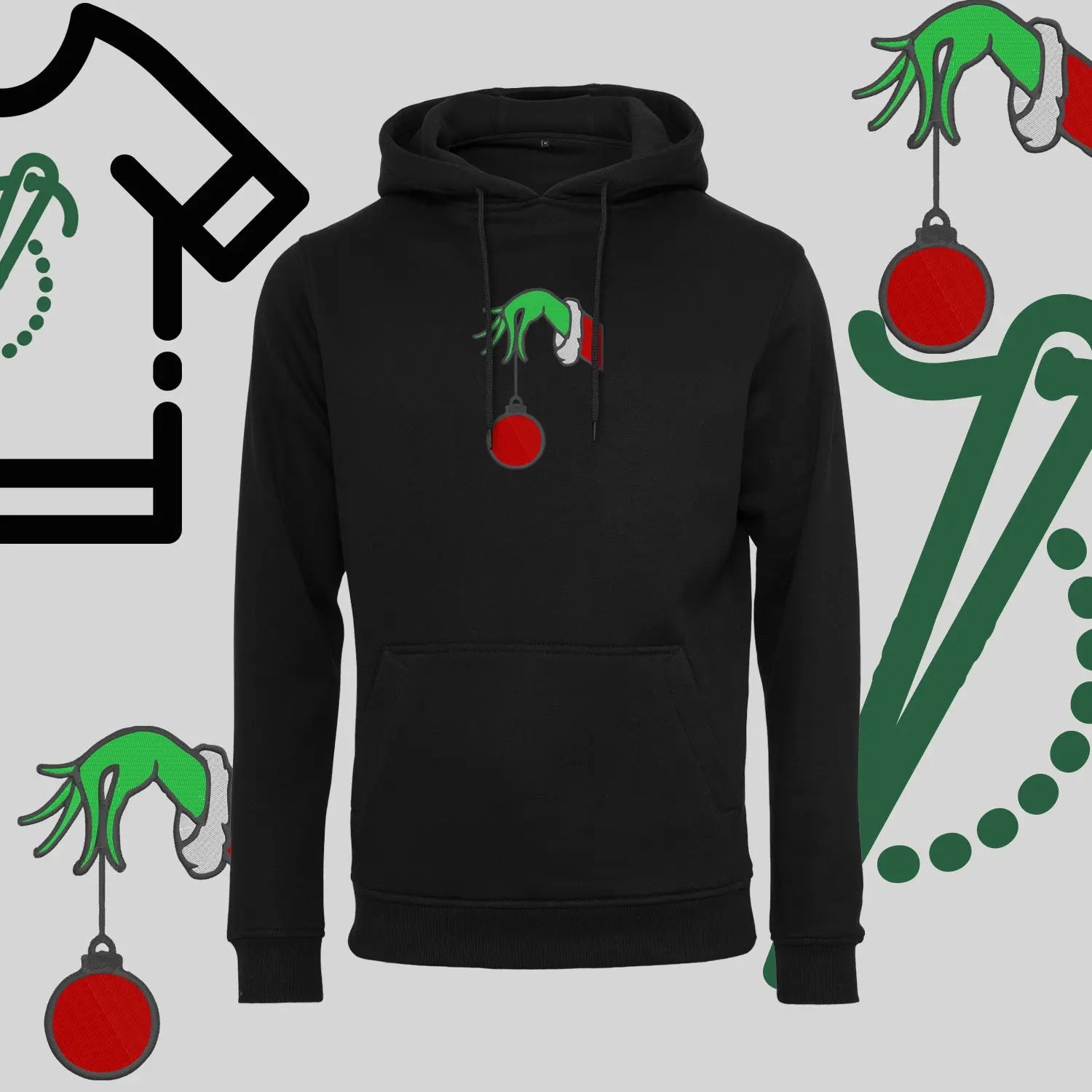 Bluza z kapturem "Grinch Bombka" – haft komputerowy, styl z przesłaniem Haft z radości