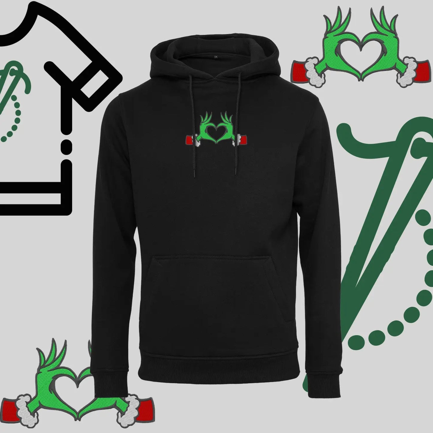 Bluza z kapturem "Grinch Serce" – haft komputerowy, styl z przesłaniem Haft z radości
