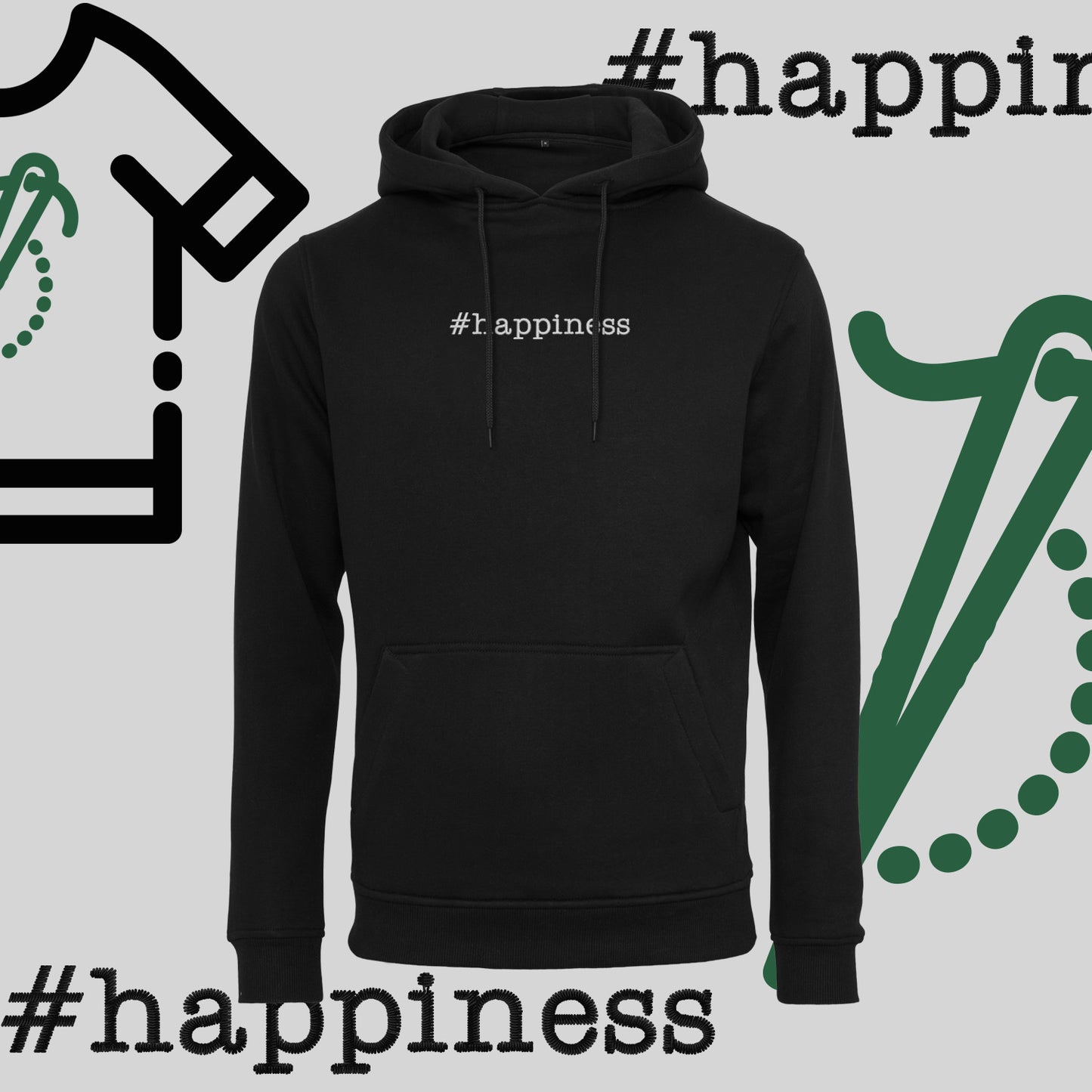 Bluza z kapturem "#happiness" – haft komputerowy, styl z pozytywną energią