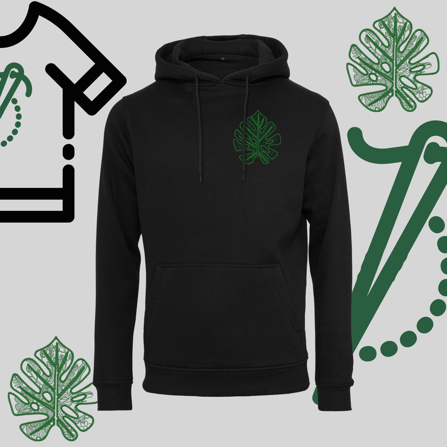 Bluza z kapturem "Liść Monstery" – haft komputerowy, styl urban jungle