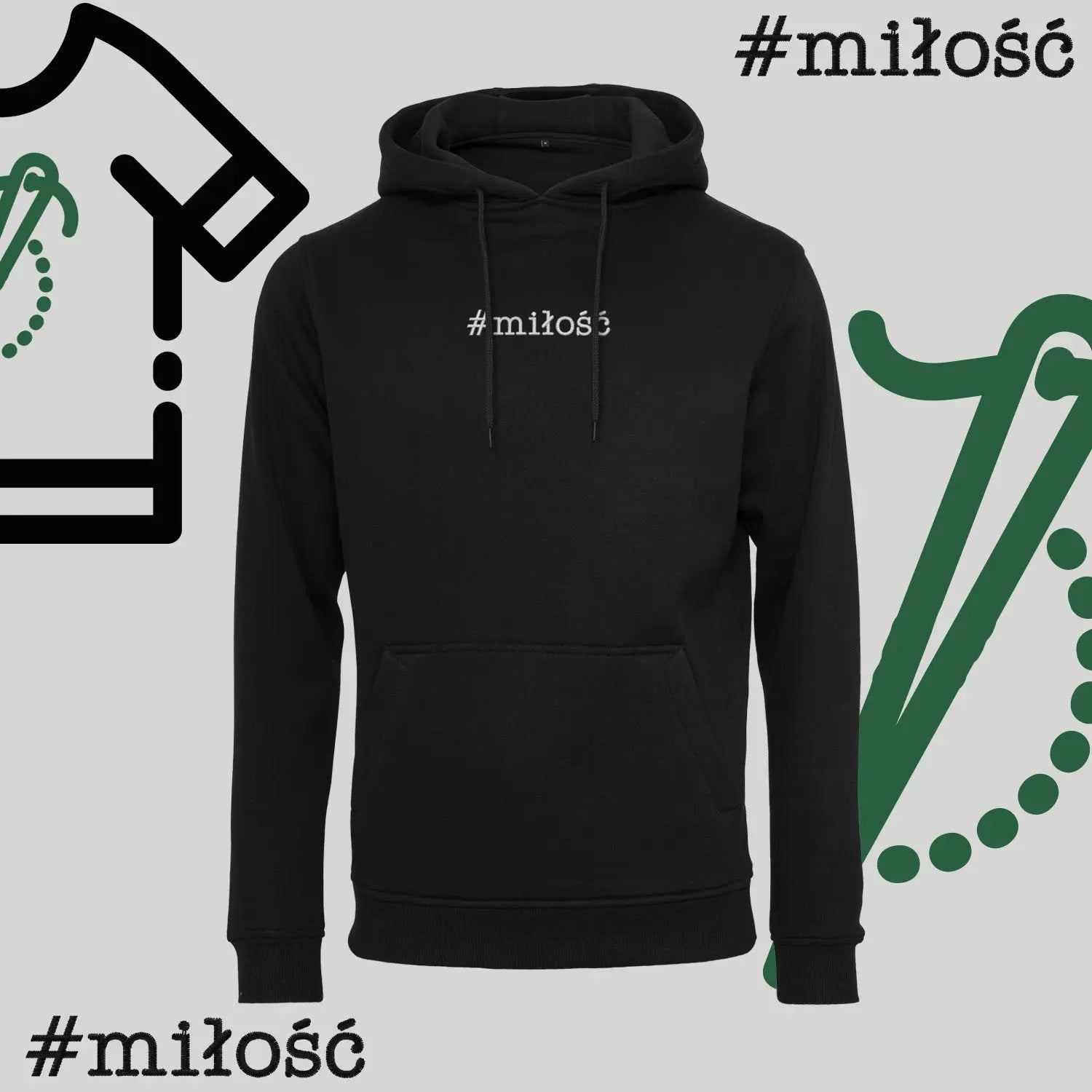 Bluza z kapturem "#miłość" – haft komputerowy, styl z przesłaniem Haft z radości