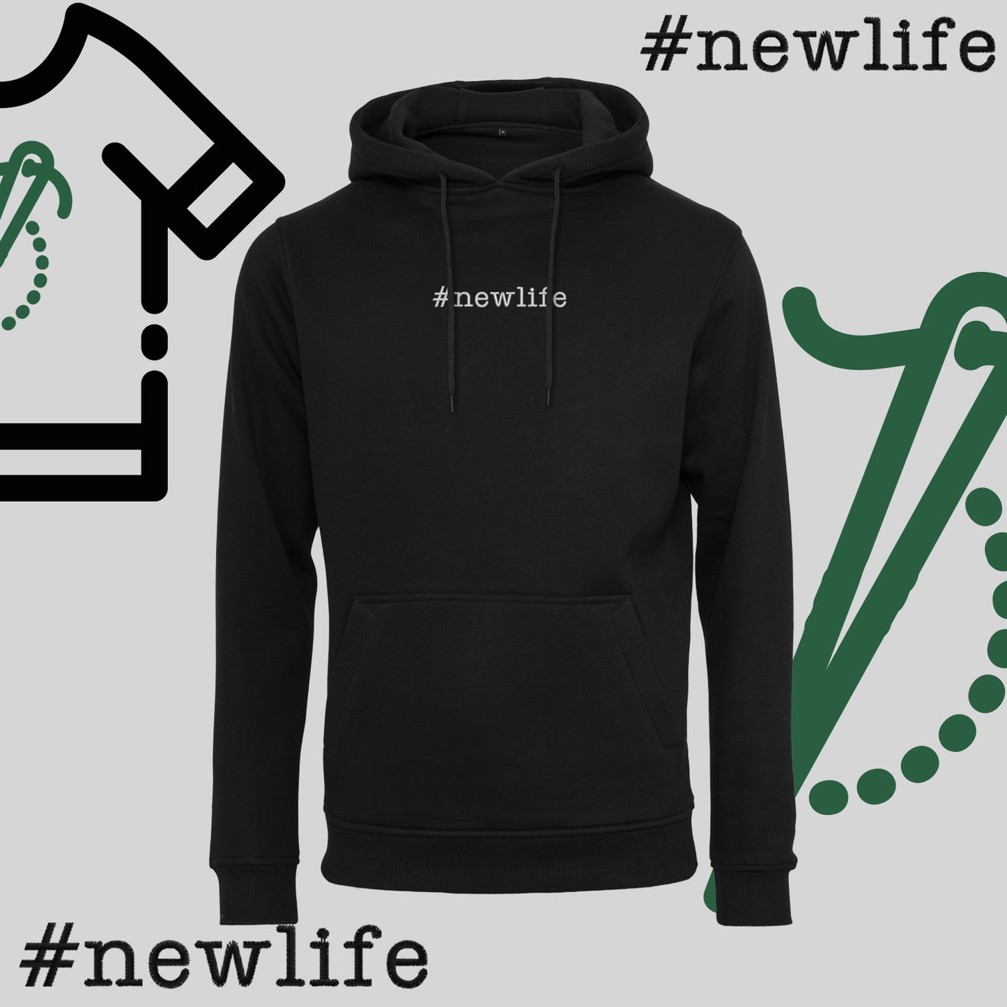 Bluza z kapturem "#newlife" – haft komputerowy, inspiracja na nowy początek