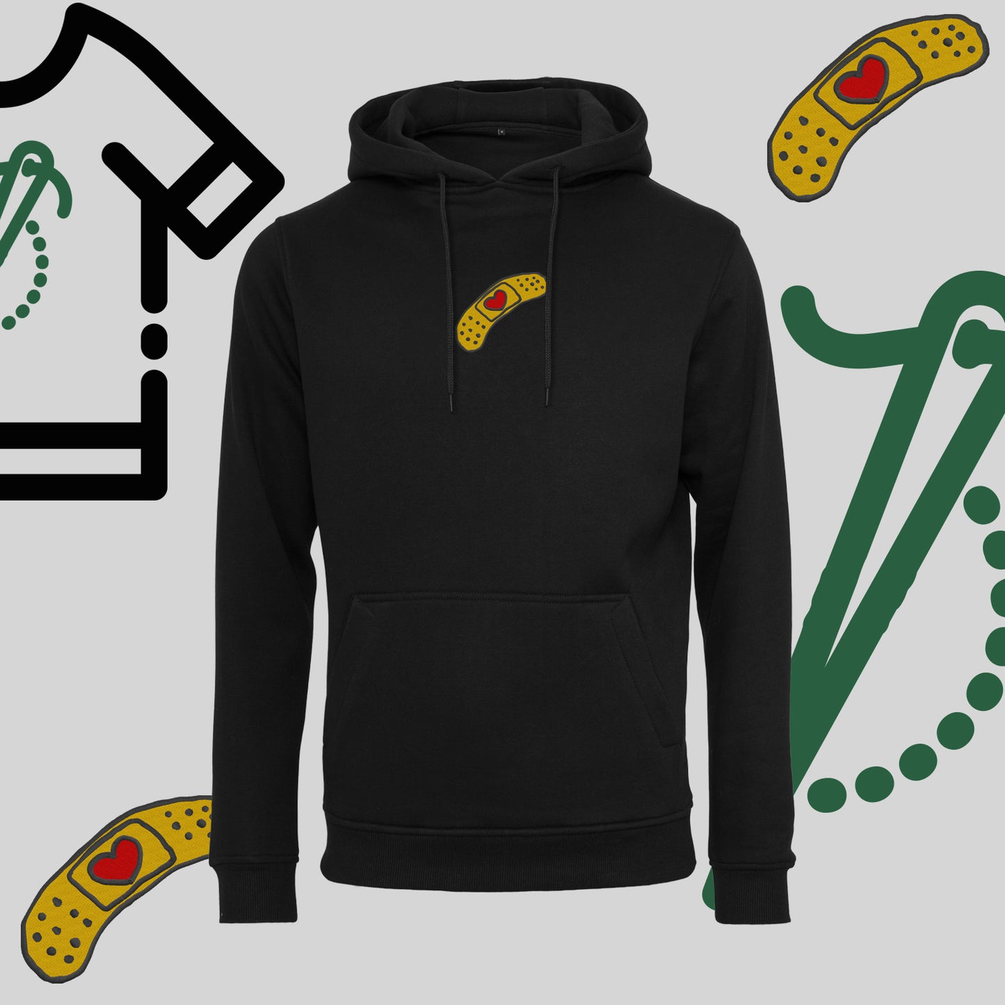 Bluza z kapturem "Plaster z sercem" – haft komputerowy, styl pełen emocji i troski