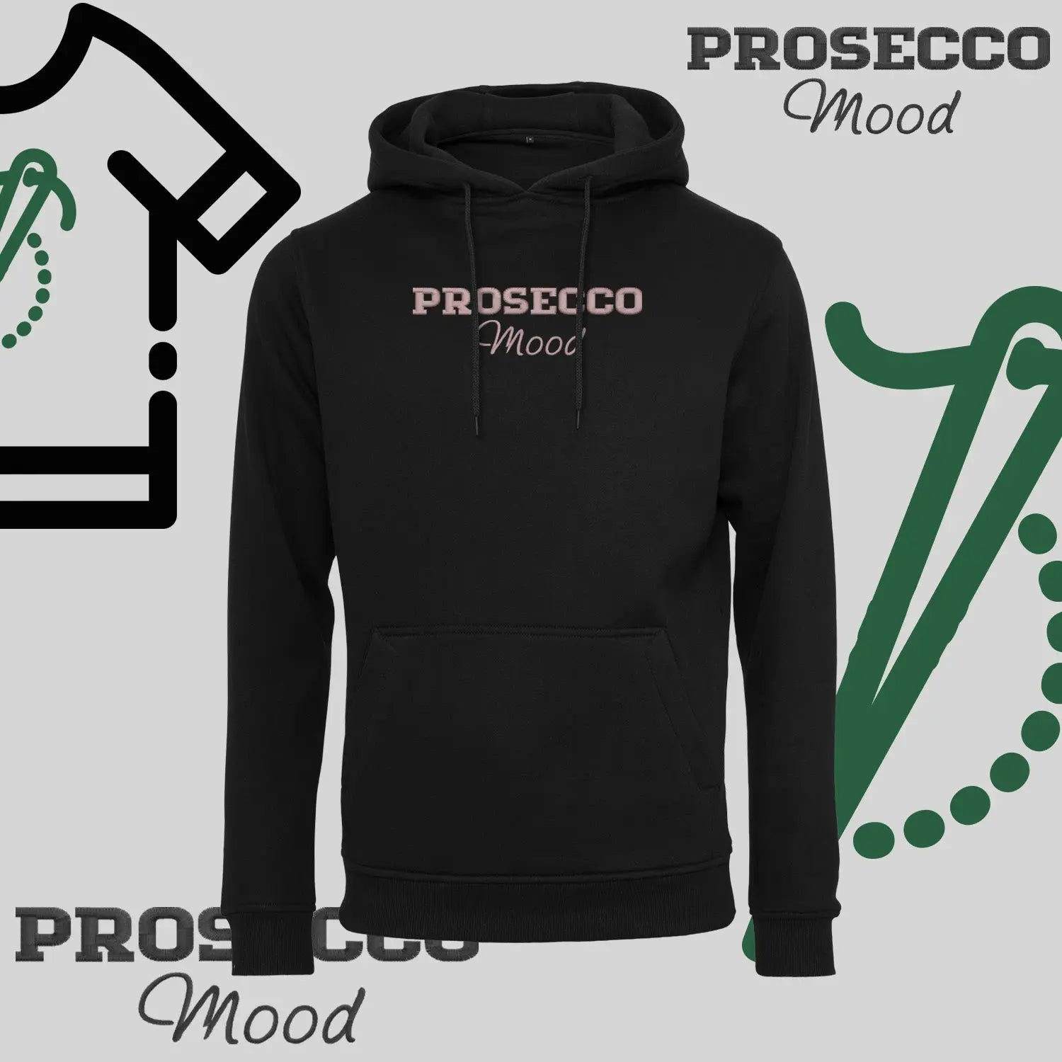 Bluza z kapturem "PROSECCO MOOD" – haft komputerowy, styl na każdą okazję Haft z radości