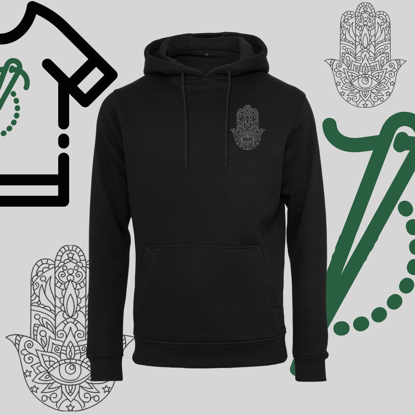 Bluza z kapturem "Hamsa" – haft komputerowy, symbol ochrony i stylu