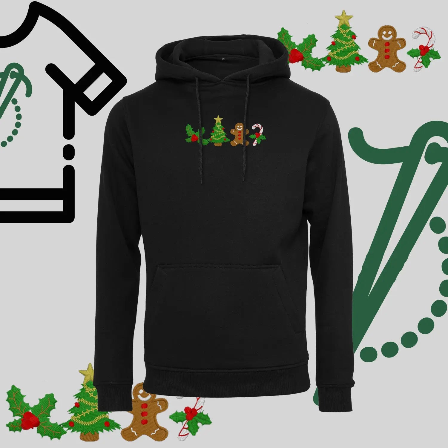 Bluza z kapturem "Ikony Świąteczne" – haft komputerowy, styl z przesłaniem Haft z radości