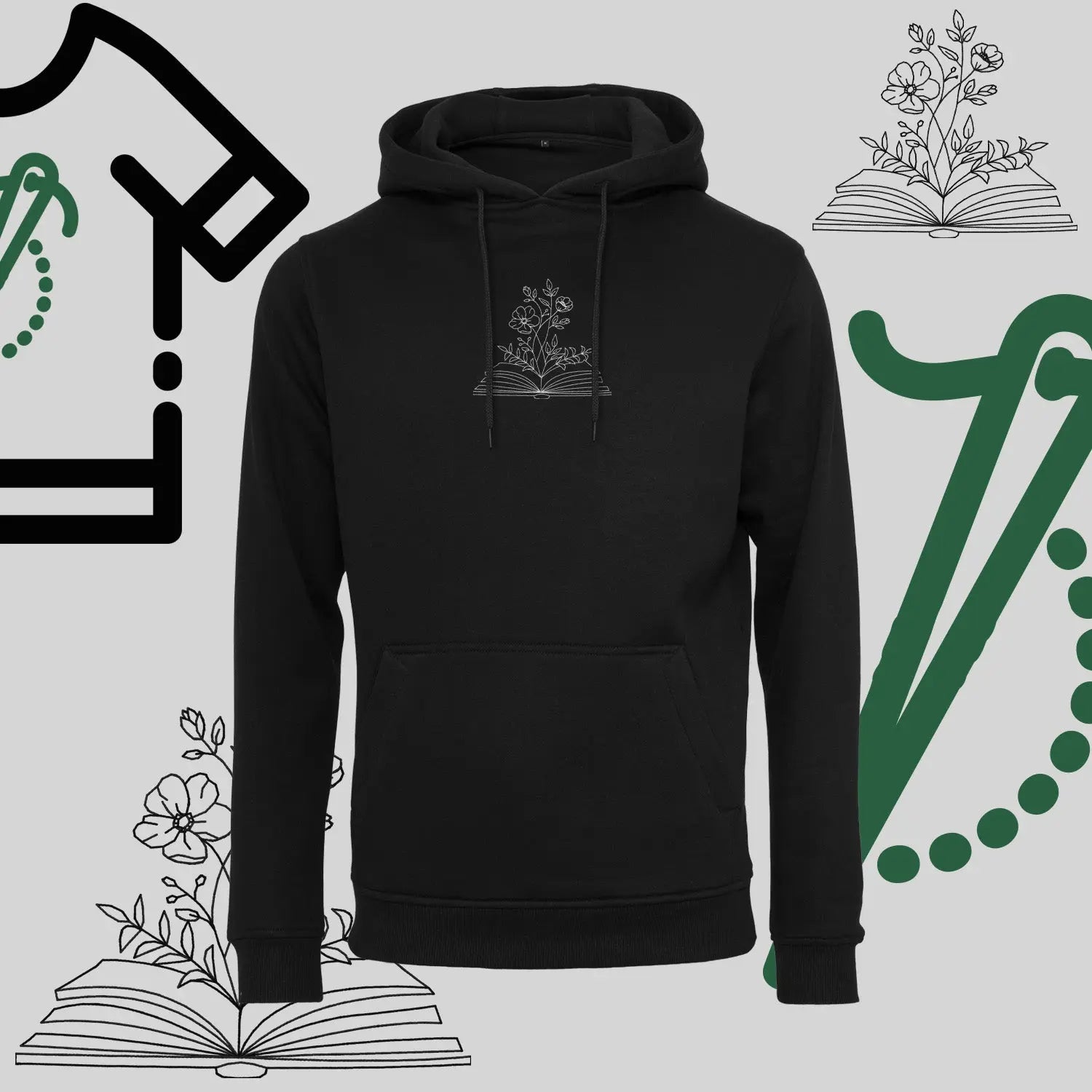 Bluza z kapturem "Książka z kwiatami" – haft komputerowy, styl dla miłośników literatury i natury Haft z radości
