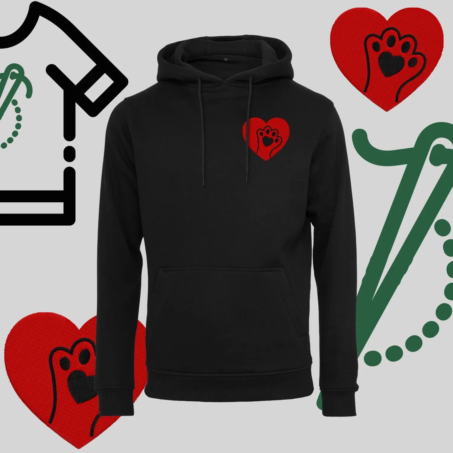 Bluza z kapturem "Serce z łapką" – haft komputerowy, styl dla miłośników zwierząt Haft z radości