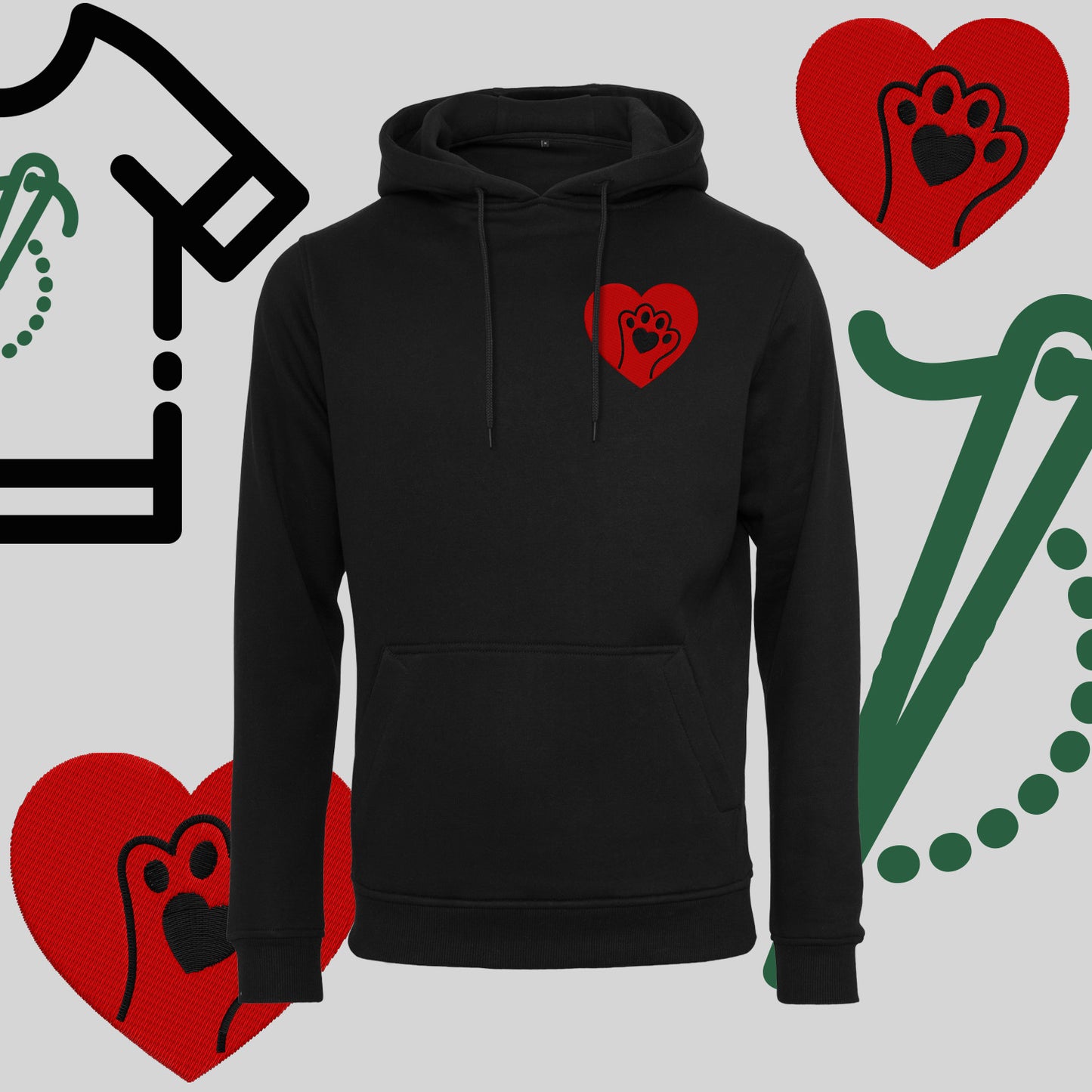 Bluza z kapturem "Serce z łapką" – haft komputerowy, styl dla miłośników zwierząt
