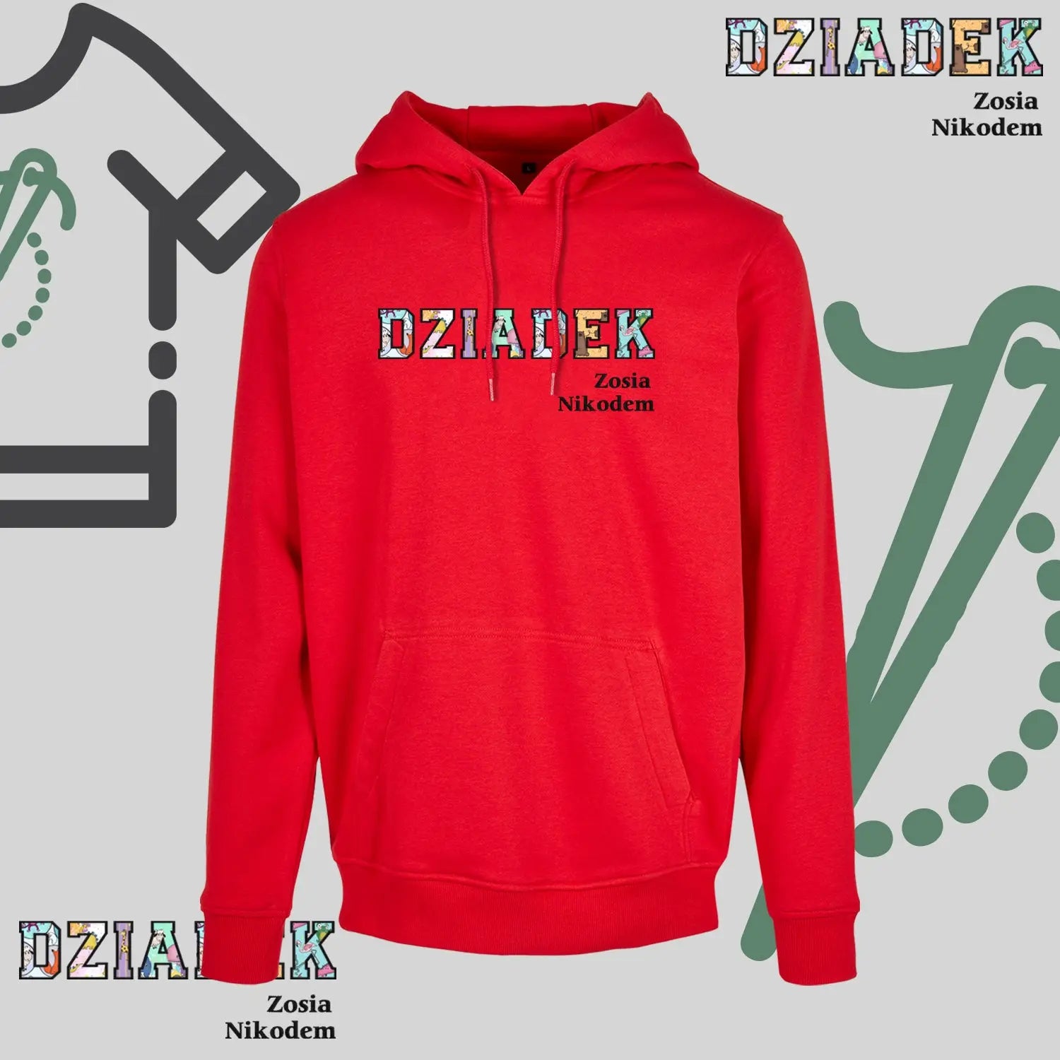 Bluza z kapturem "DZIADEK" PATCHWORK+IMIONA DZIECI idealny prezent na dzień Dziadka Haft z radości