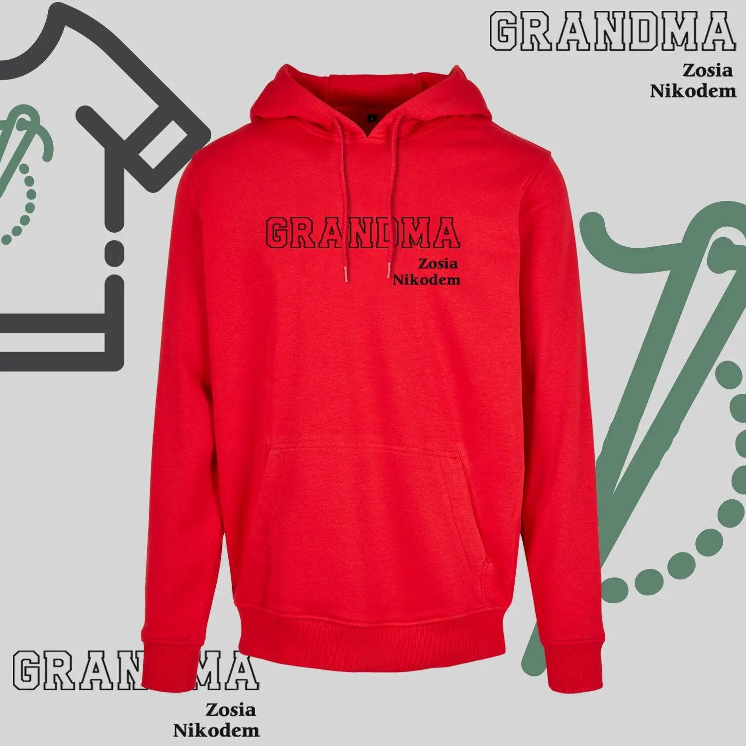 Bluza z kapturem "GRANDMA" kontur+imiona wnucząt idealny prezent na dzień Babci Haft z radości