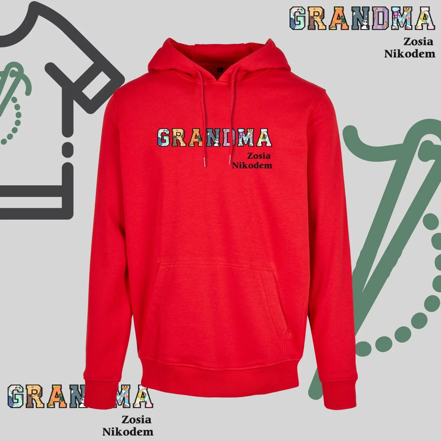 Bluza z kapturem "GRANDMA" PATCHWORK +Imiona wnucząt idealny prezent na dzień Babci Haft z radości
