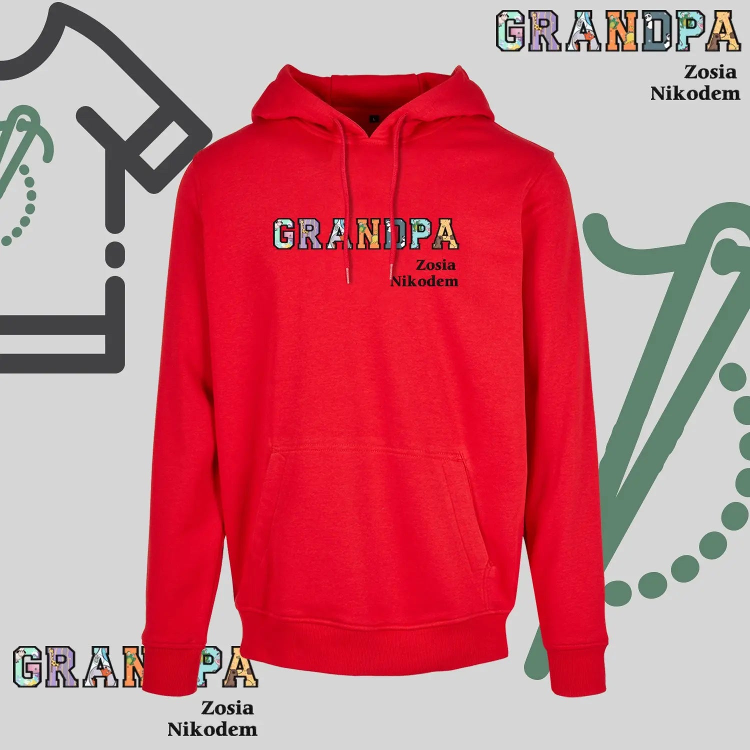 Bluza z kapturem "GRANDPA" Patchwork + IMIONA WNUCZĄT idealny prezent na dzień Dziadka Haft z radości