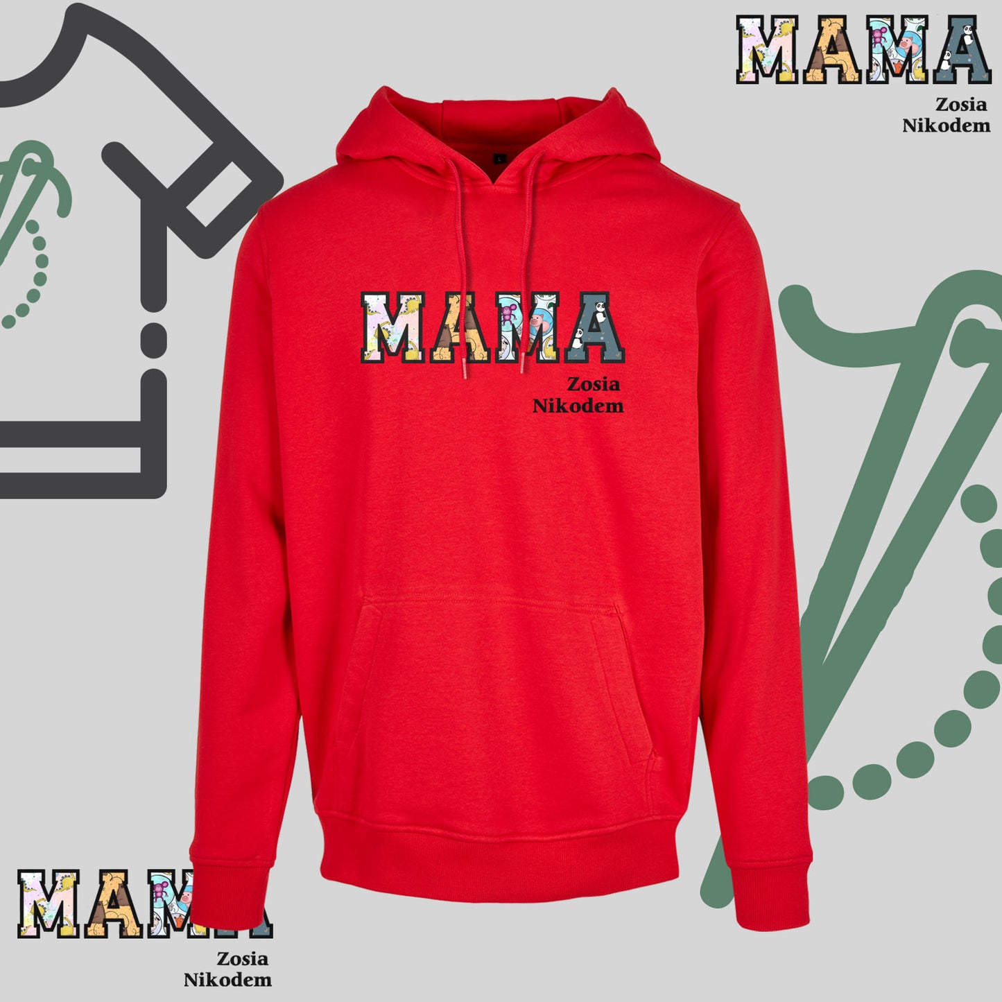 Bluza z kapturem "MAMA" Patchwork+Imiona dzieci idealny prezent na dzień Babci