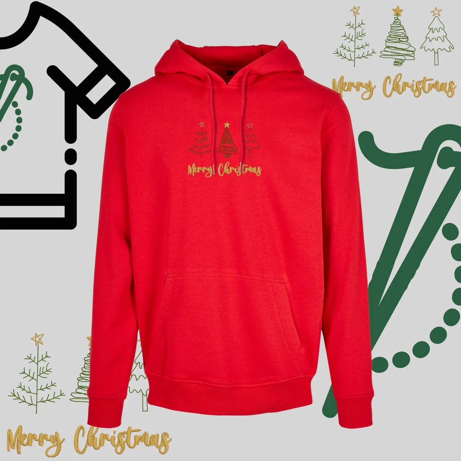 Bluza z kapturem "Trzy Choinki" – haft komputerowy, styl z przesłaniem Haft z radości