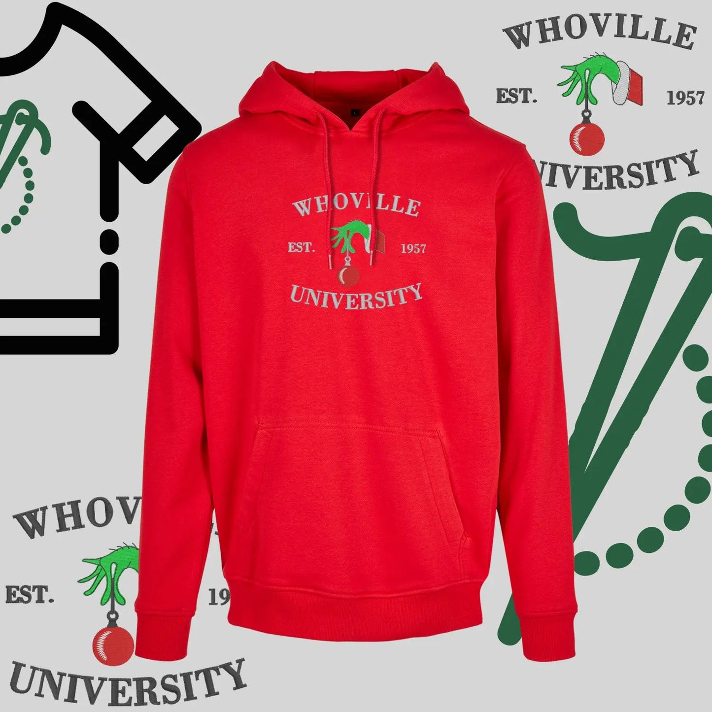 Bluza z kapturem "Grinch" – haft komputerowy, styl z przesłaniem Haft z radości