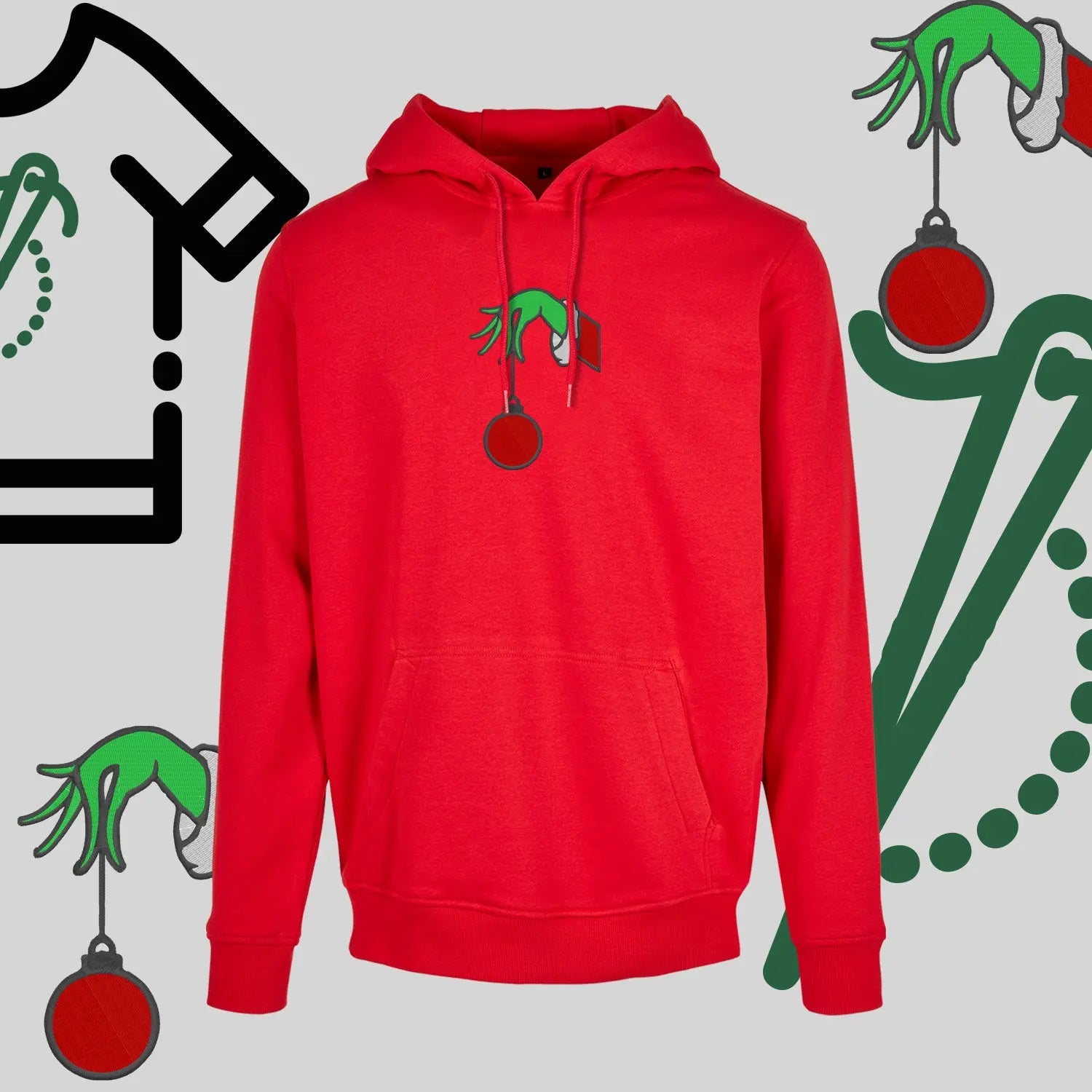 Bluza z kapturem "Grinch Bombka" – haft komputerowy, styl z przesłaniem Haft z radości