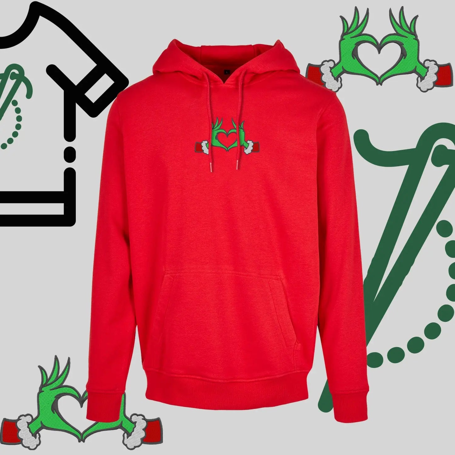 Bluza z kapturem "Grinch Serce" – haft komputerowy, styl z przesłaniem Haft z radości