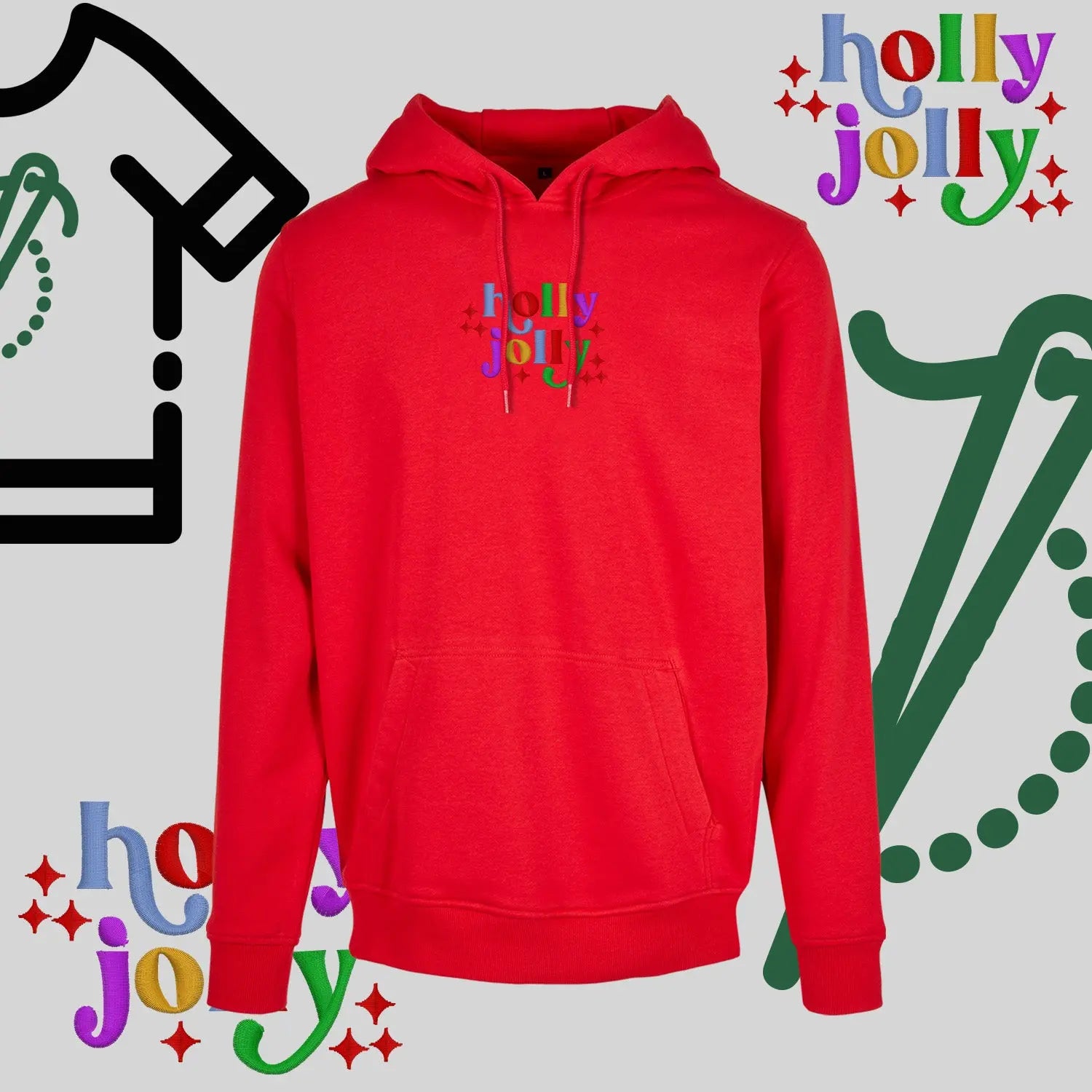 Bluza z kapturem "Holly Jolly" – haft komputerowy, styl z przesłaniem Haft z radości