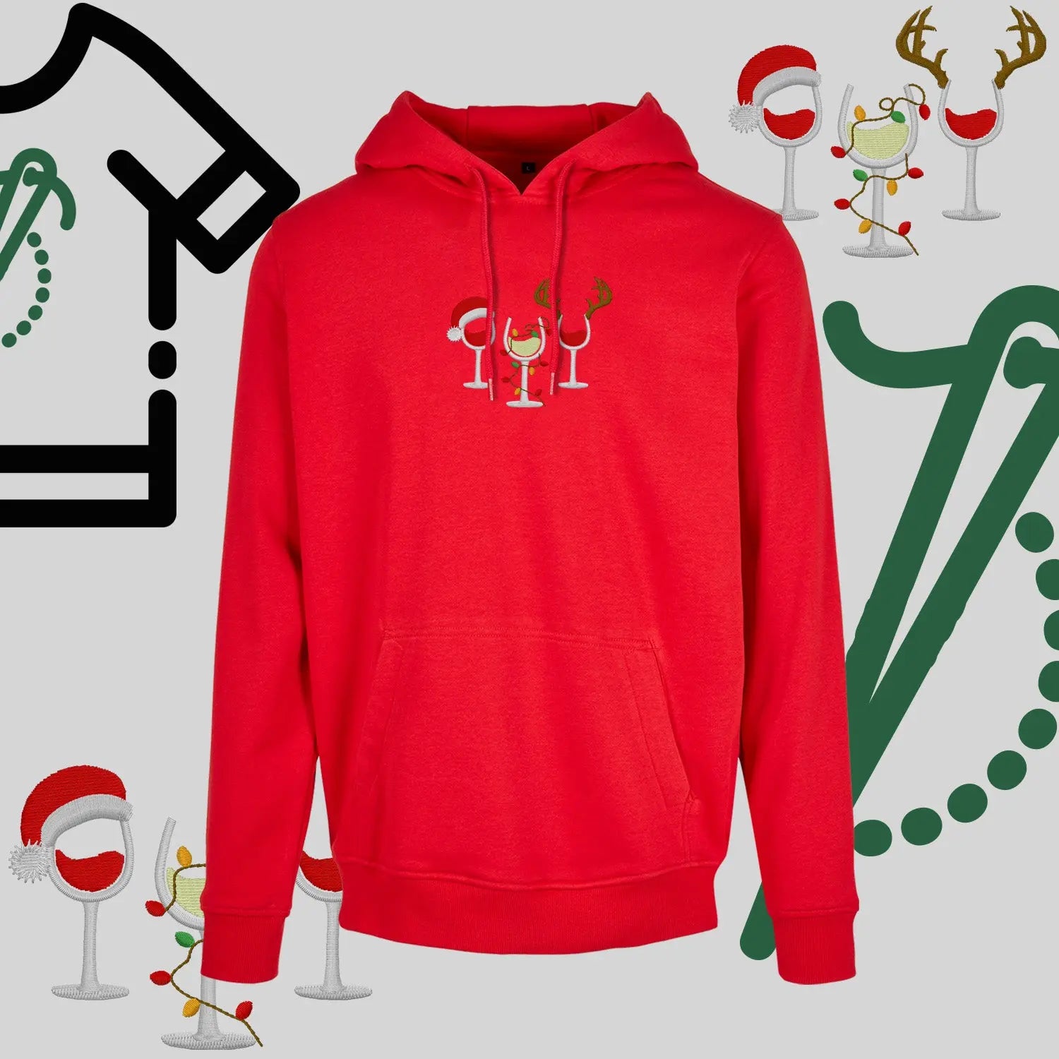 Bluza z kapturem "Kieliszki Świąteczne" – haft komputerowy, styl z przesłaniem Haft z radości
