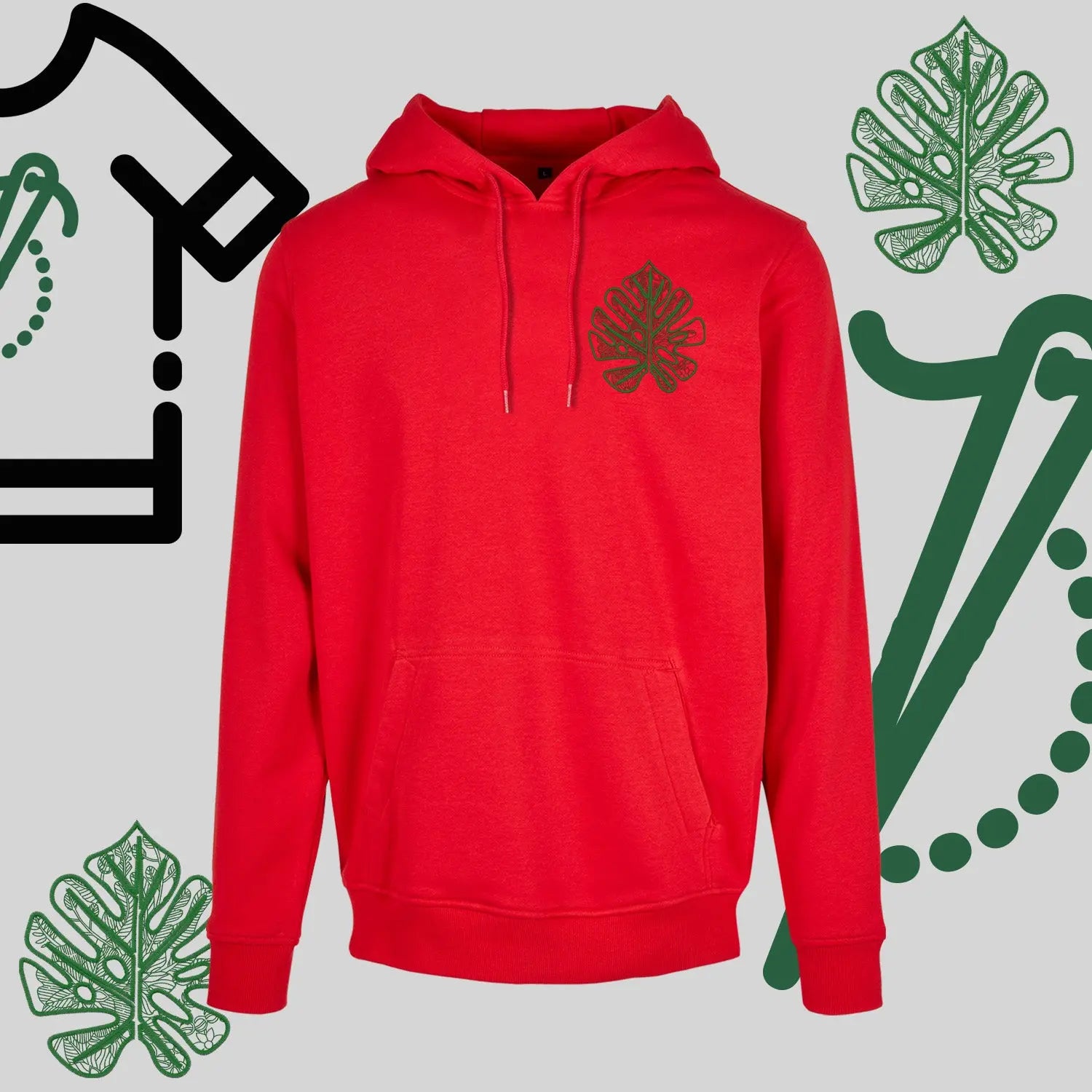 Bluza z kapturem "Liść Monstery" – haft komputerowy, styl urban jungle Haft z radości