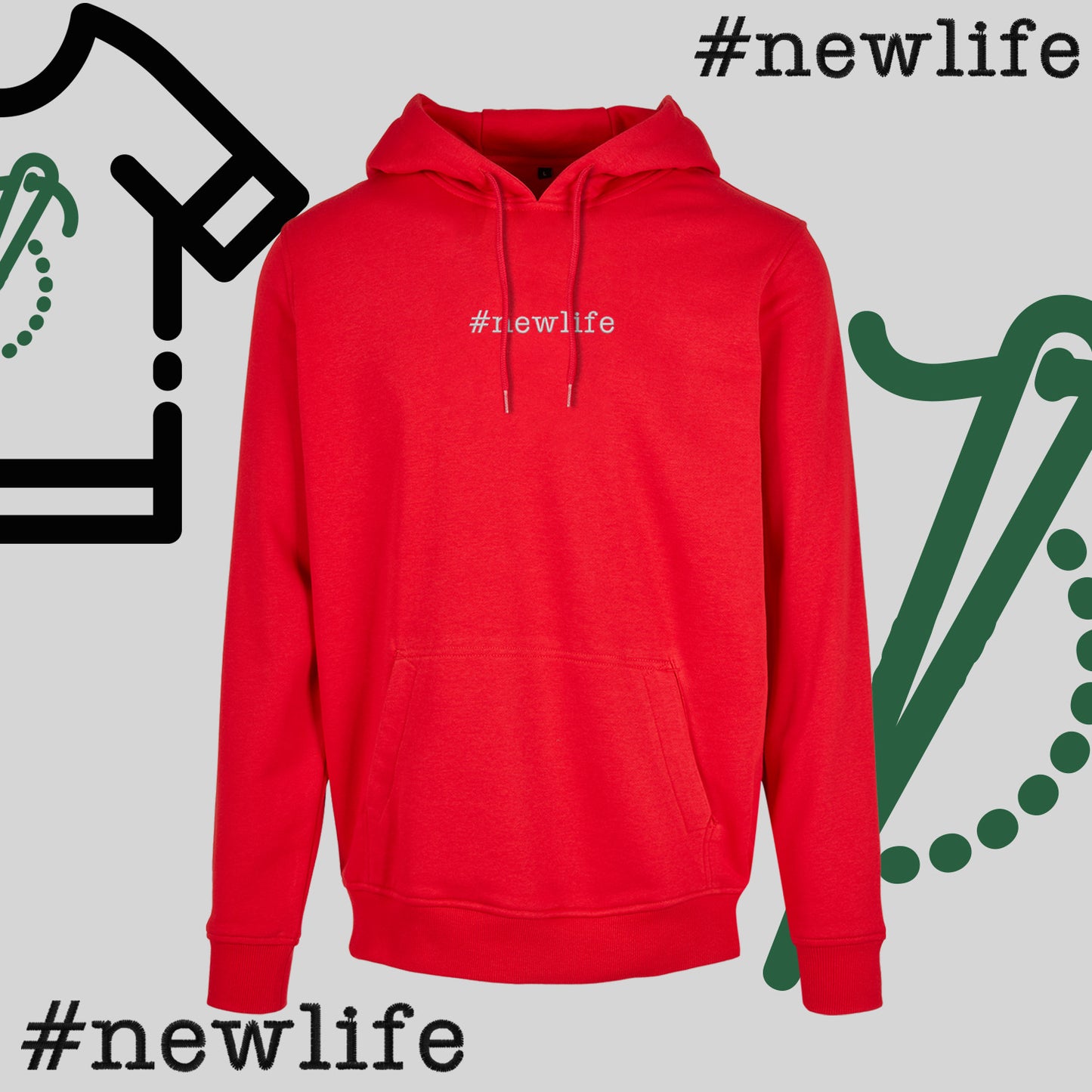 Bluza z kapturem "#newlife" – haft komputerowy, inspiracja na nowy początek