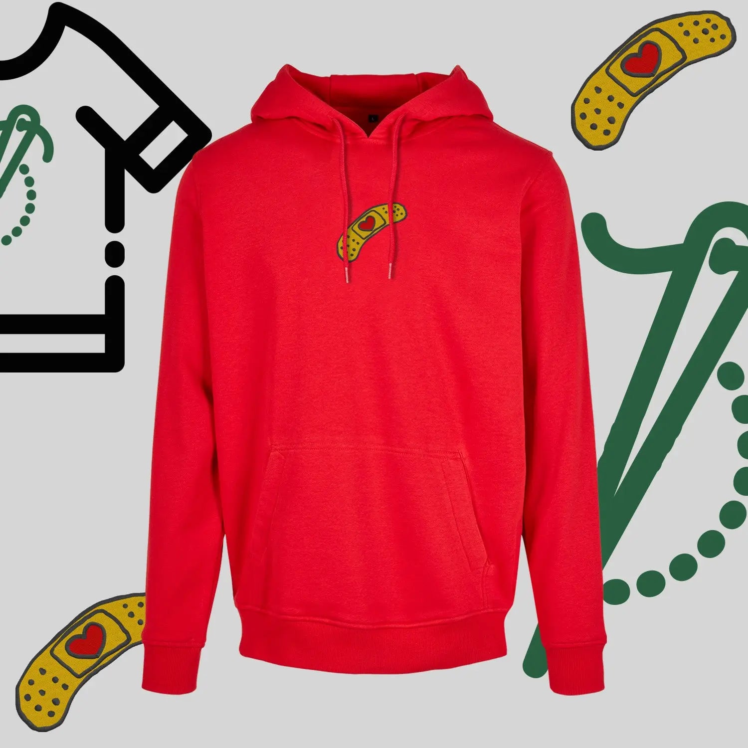 Bluza z kapturem "Plaster z sercem" – haft komputerowy, styl pełen emocji i troski Haft z radości