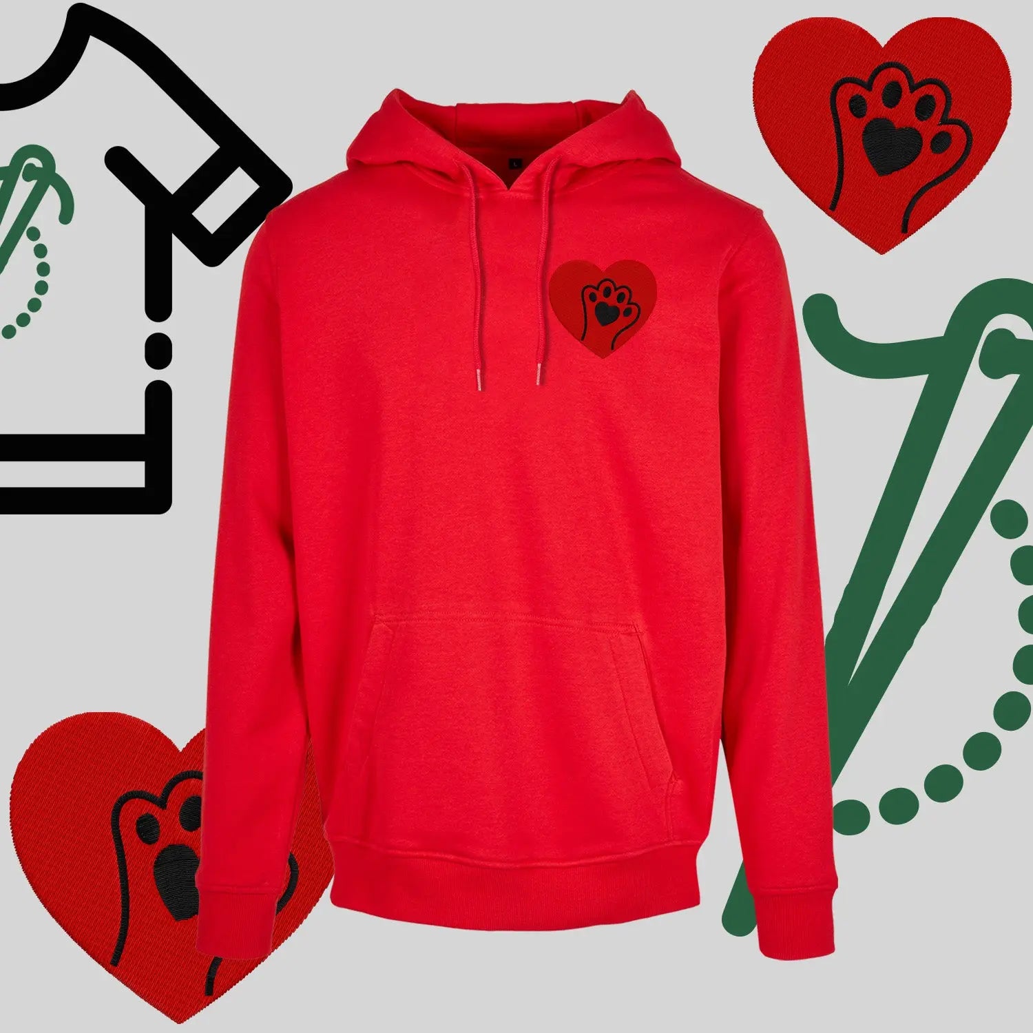 Bluza z kapturem "Serce z łapką" – haft komputerowy, styl dla miłośników zwierząt Haft z radości