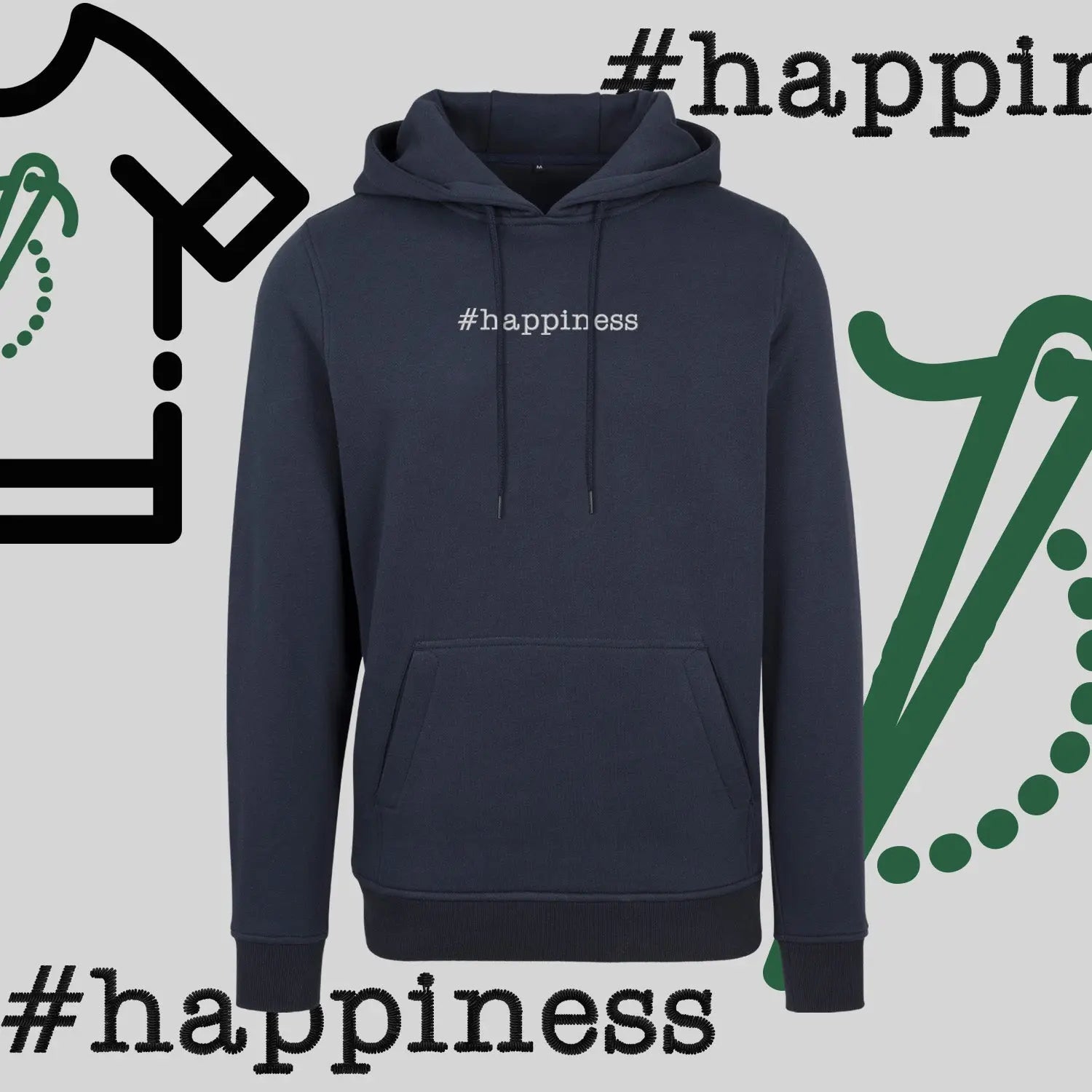 Bluza z kapturem "#happiness" – haft komputerowy, styl z pozytywną energią Haft z radości