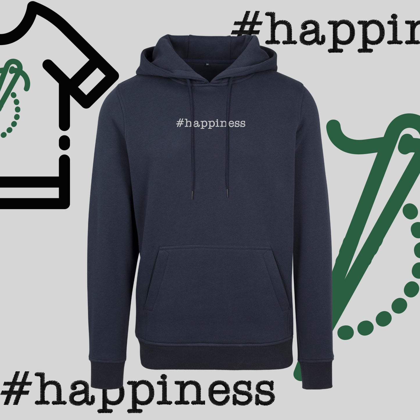 Bluza z kapturem "#happiness" – haft komputerowy, styl z pozytywną energią