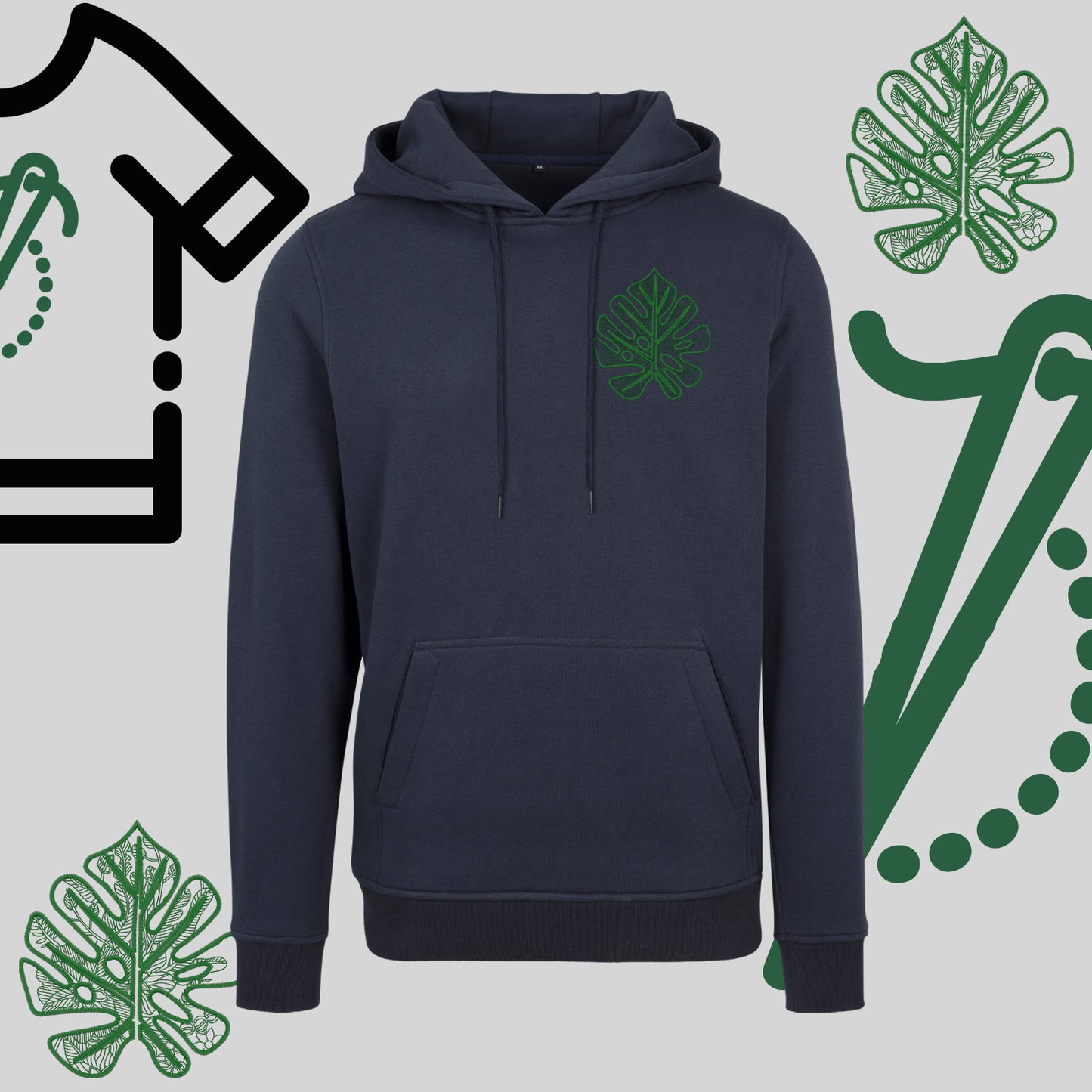 Bluza z kapturem "Liść Monstery" – haft komputerowy, styl urban jungle