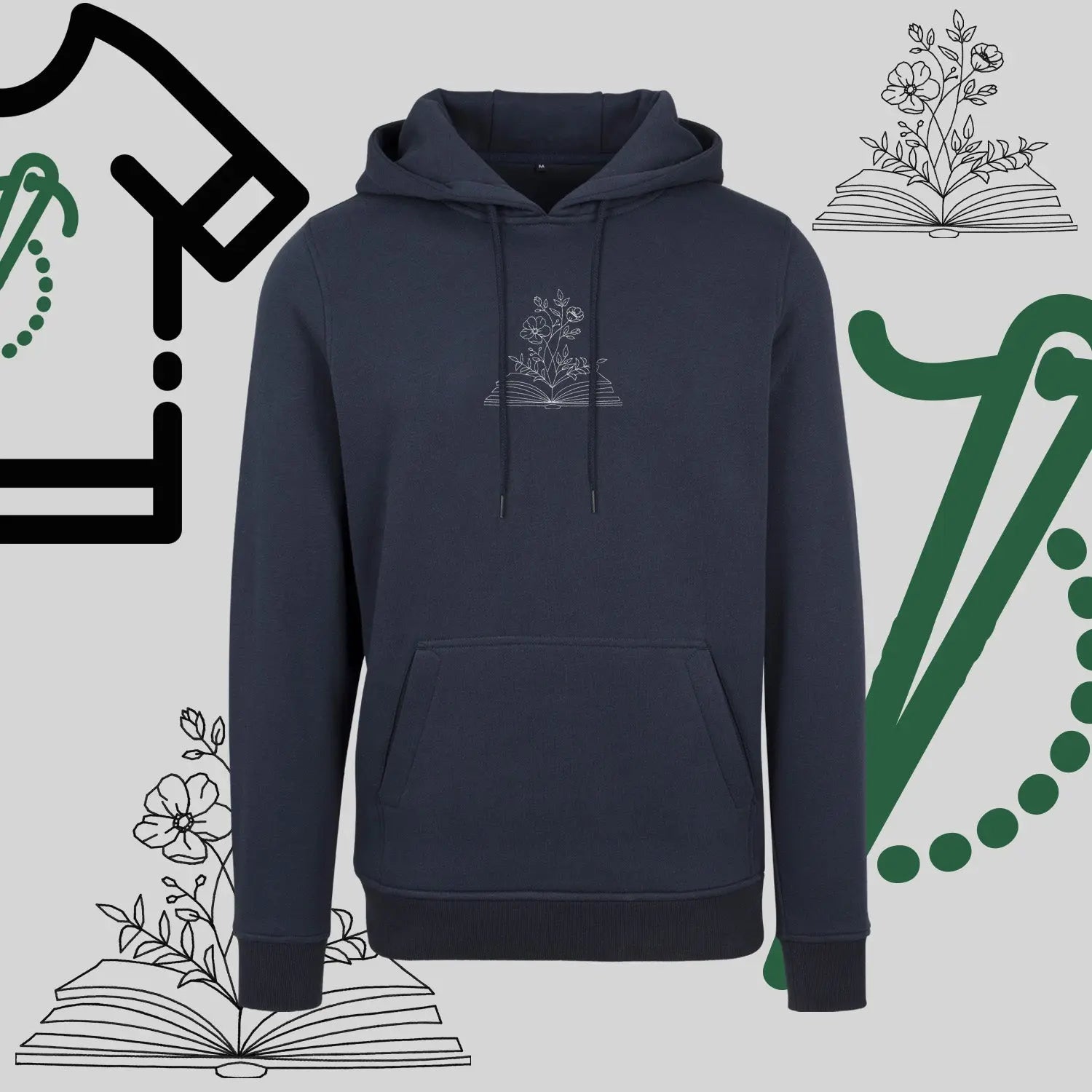Bluza z kapturem "Książka z kwiatami" – haft komputerowy, styl dla miłośników literatury i natury Haft z radości