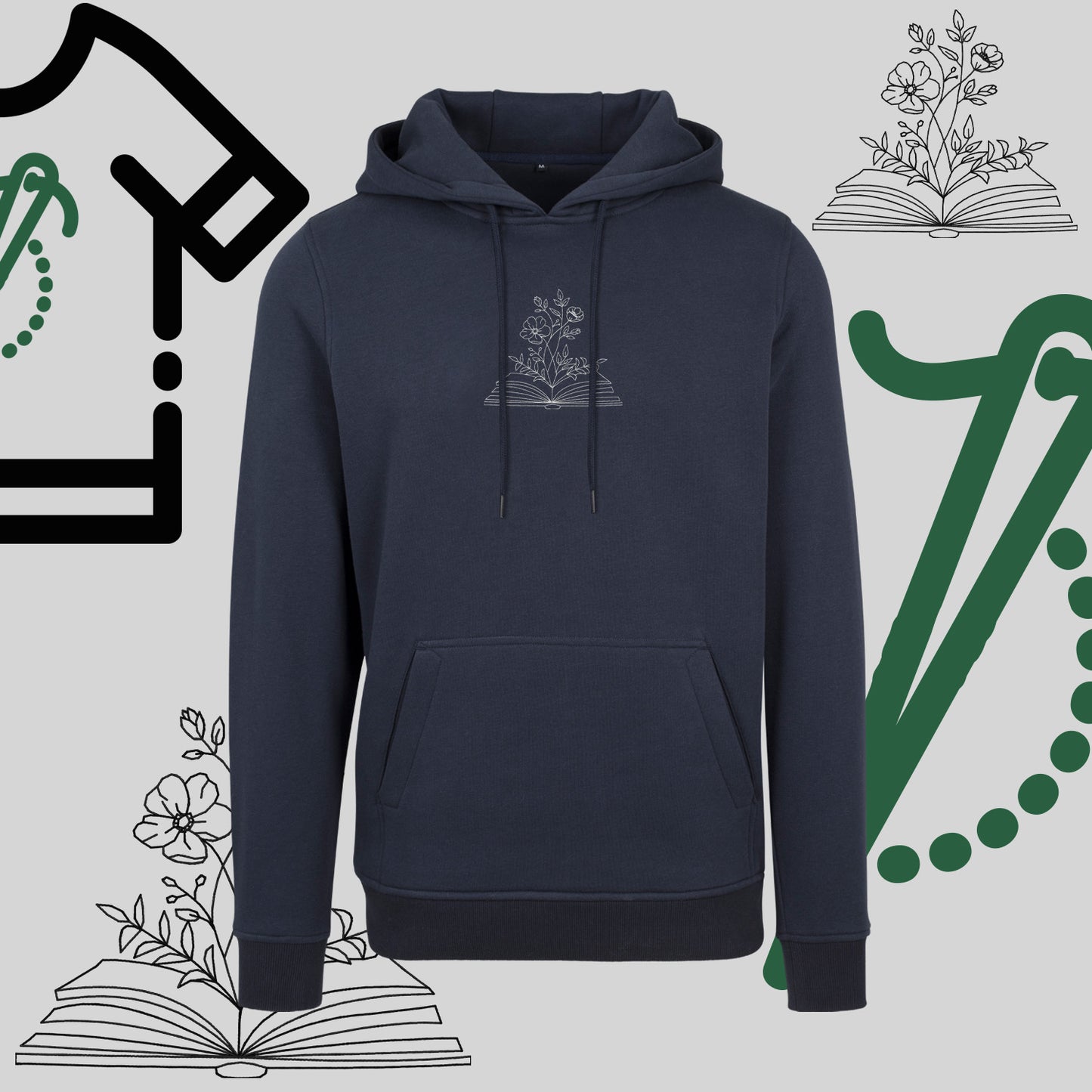 Bluza z kapturem "Książka z kwiatami" – haft komputerowy, styl dla miłośników literatury i natury