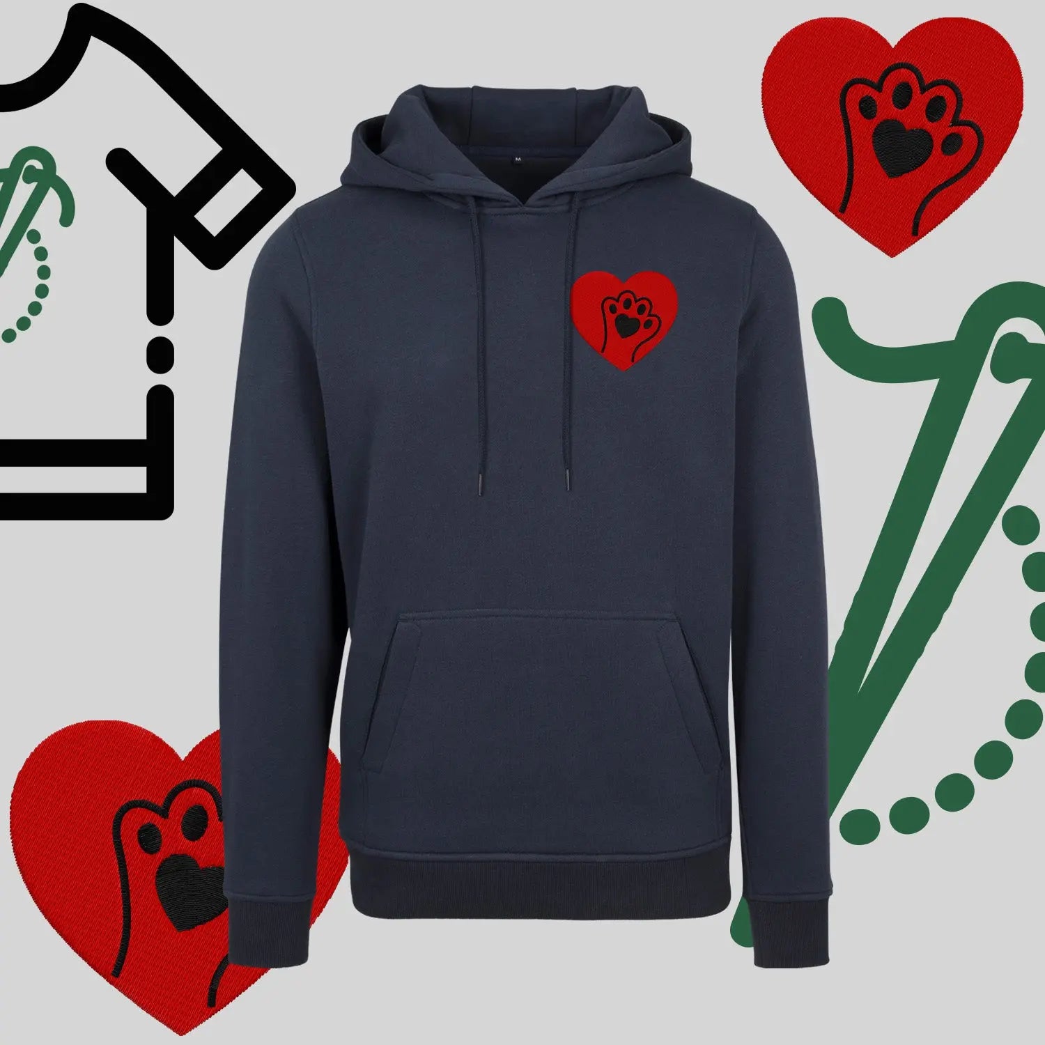 Bluza z kapturem "Serce z łapką" – haft komputerowy, styl dla miłośników zwierząt Haft z radości